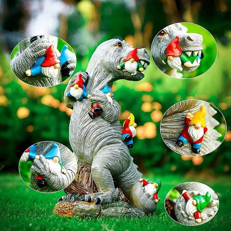 Naughty Cute Dinosaur Garden Eating Dwarf Resin Statues Art Decoration for Outdoor Home Accessories