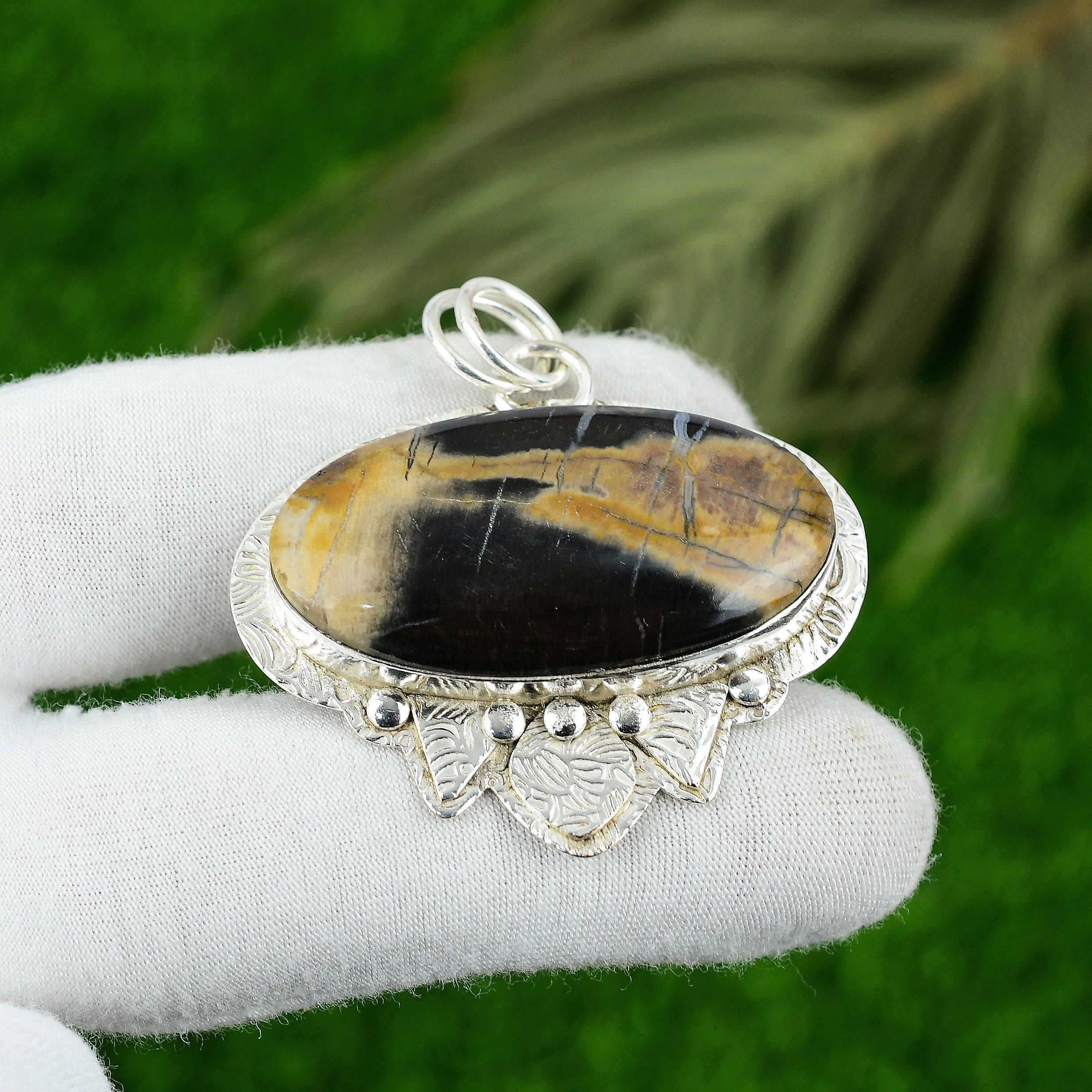 Natural Picasso Jasper Gemstone Pendant 925 Sterling Silver Indian Jewelry