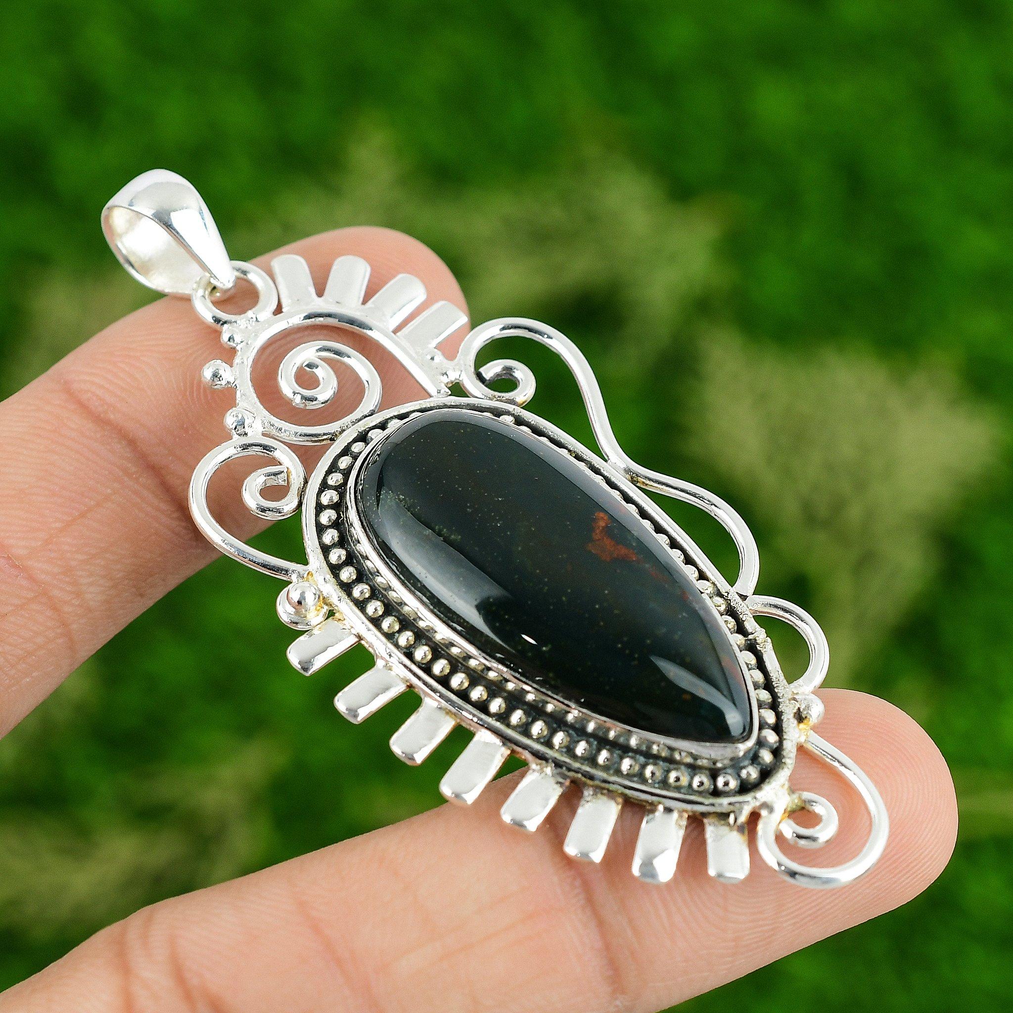 925 Silver March Birth Bloodstone Stone Artisan Wedding Daughter Elegant Pendant