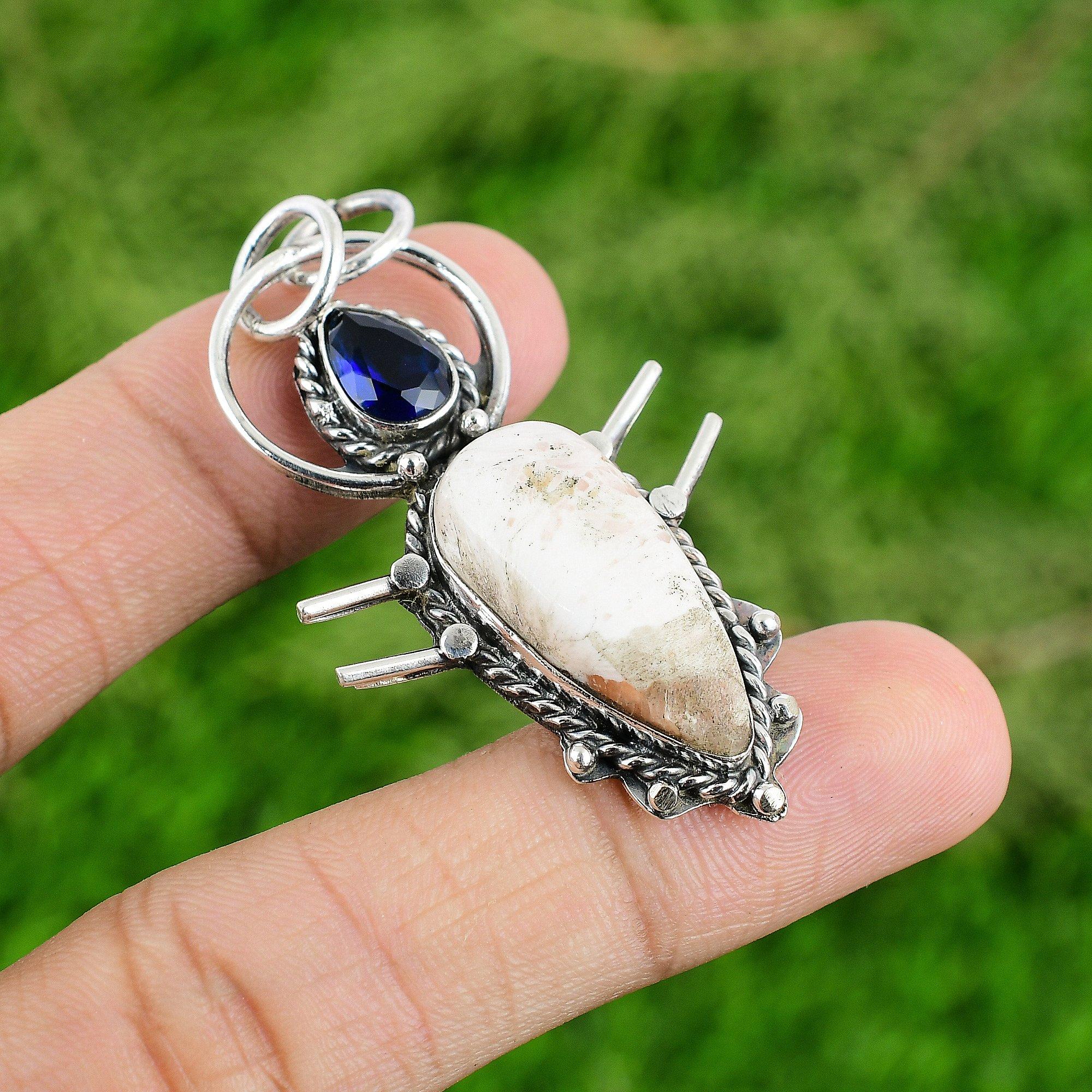 Mothers Day Sale Natural Scolecite Tanzanite Quartz Pendant 925 Sterling Silver