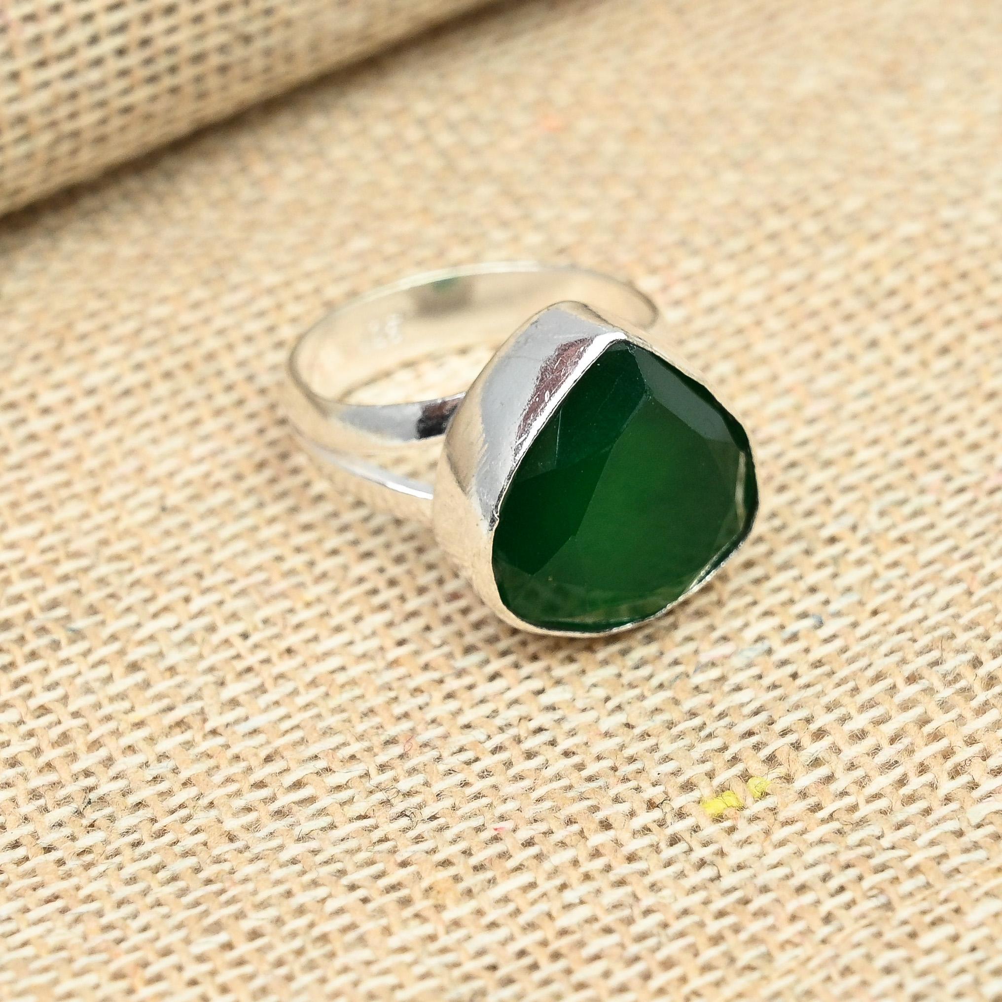 Green Onyx Gorgeous Gemstone Jewelry Handmade Solid 925 Sterling Silver Promise Ring For Her