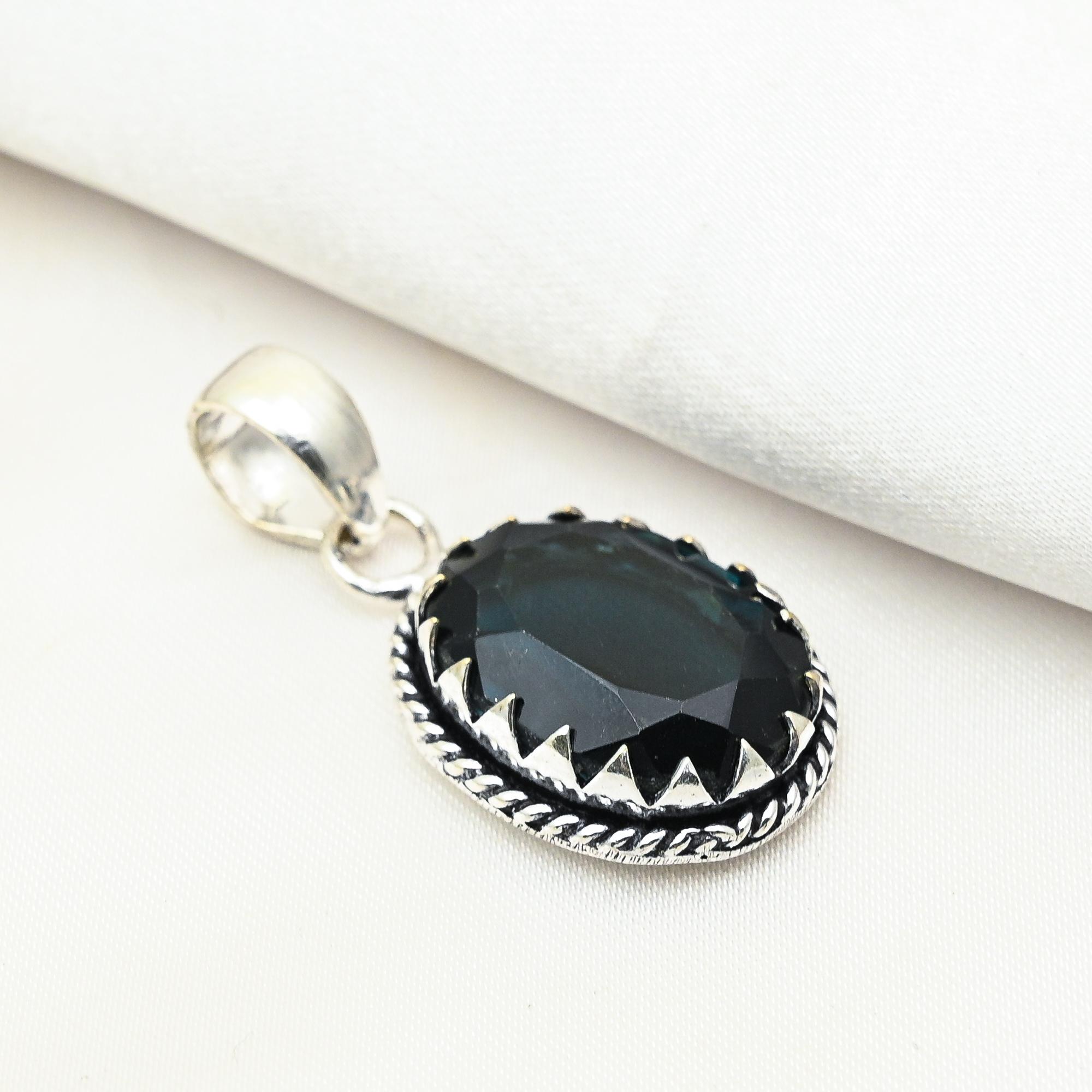 Indicolite Pendant, 925 Solid Sterling Silver Gemstone Jewelry, Handmade Pendant, For Thanksgiving