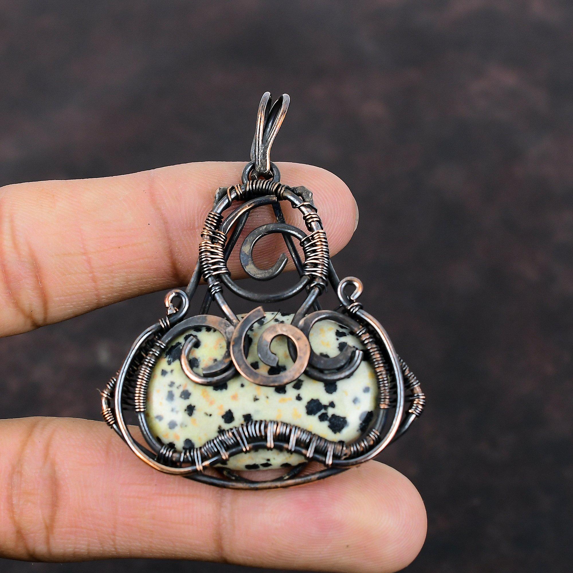 Dalmatian Jasper Pendant Copper Wire Wrapped Gemstone Pendant Handmade Jewelry Decent Pendant Dainty Copper Jewelry Amazing Pendant For Gift