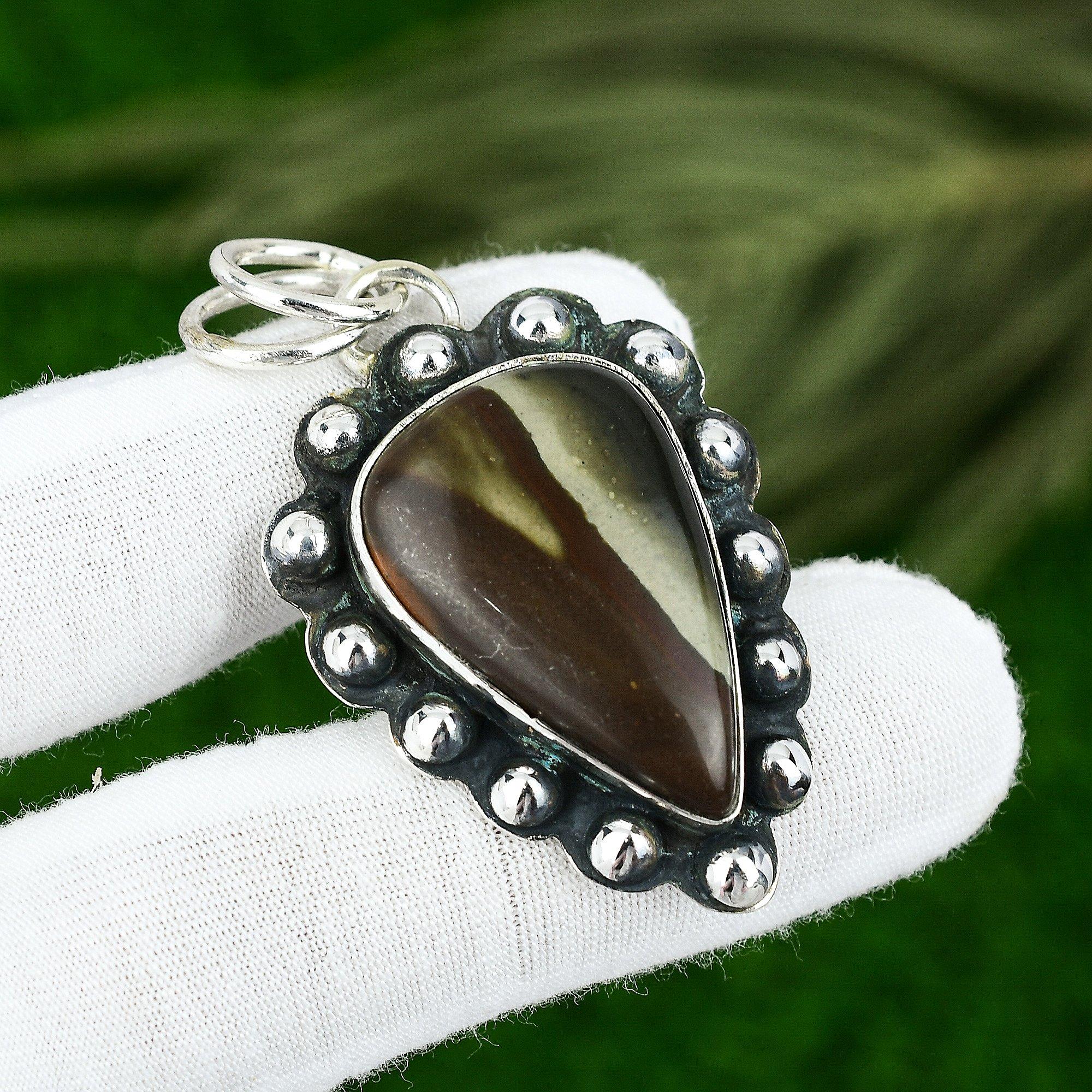 Polychrome Jasper Gemstone 925 Silver Birthday Daughter Bezel Pendant Jewelry