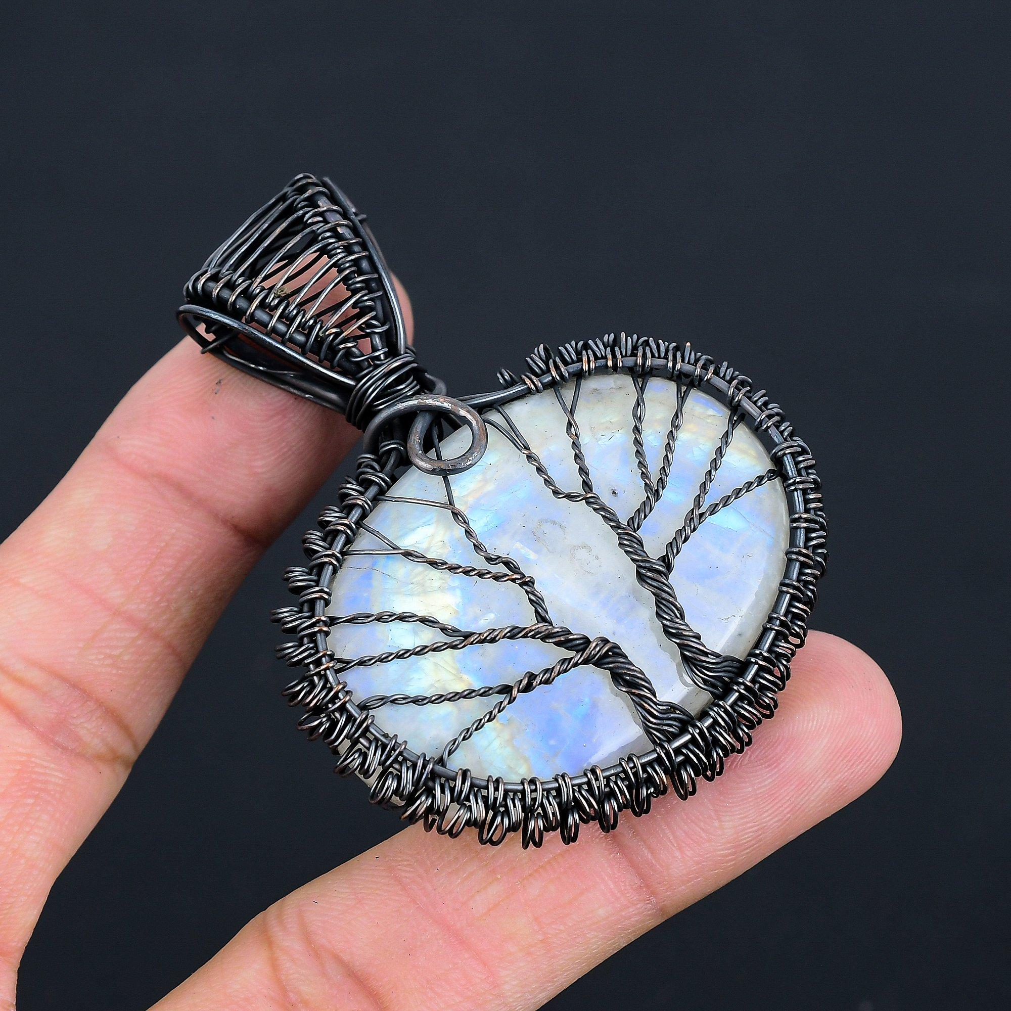 Tree Of Life Rainbow Moonstone Gemstone Handmade Pure Copper Wire Wrap Jewelry Lovely Pendant For Love