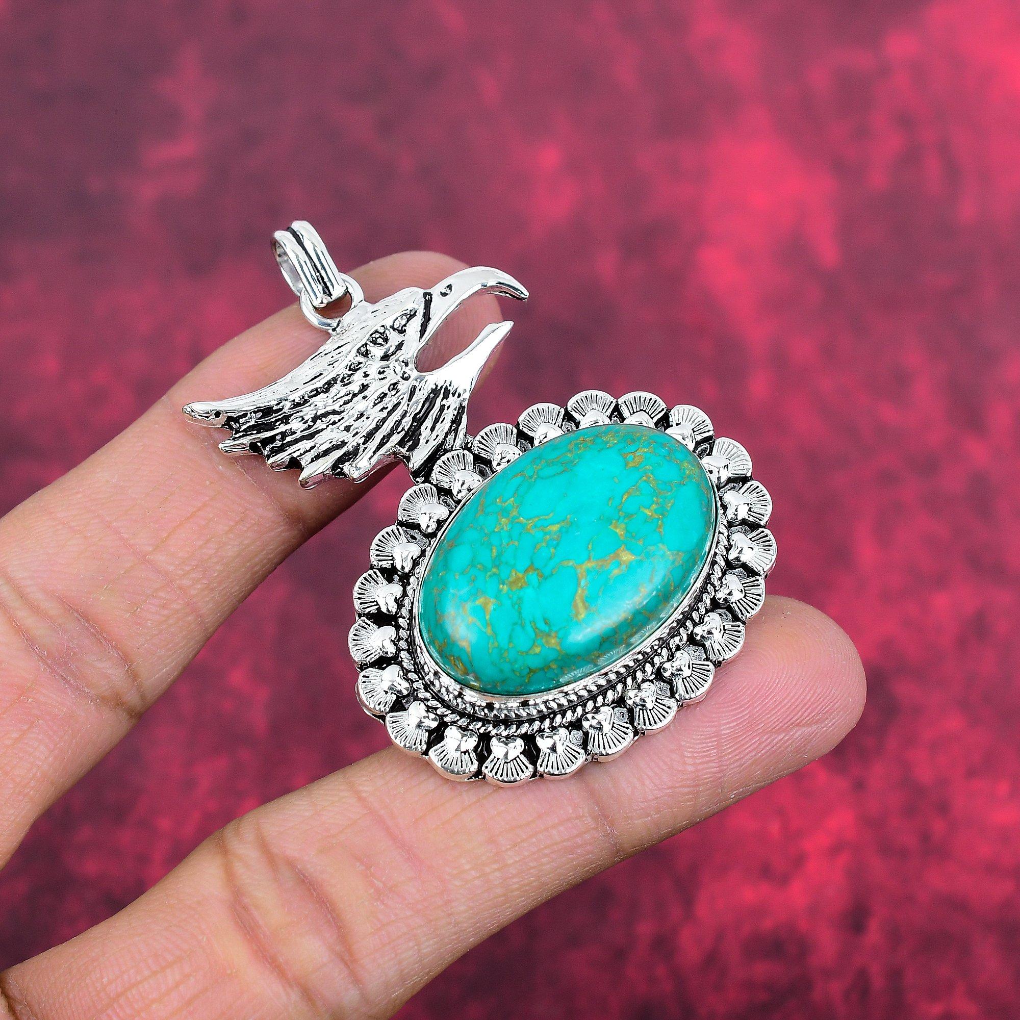 Arizona Turquoise Gemstone Pendant, 925 Solid Sterling Silver Pendant Jewelry, Handmade Antique Jewelry Gift For Mother