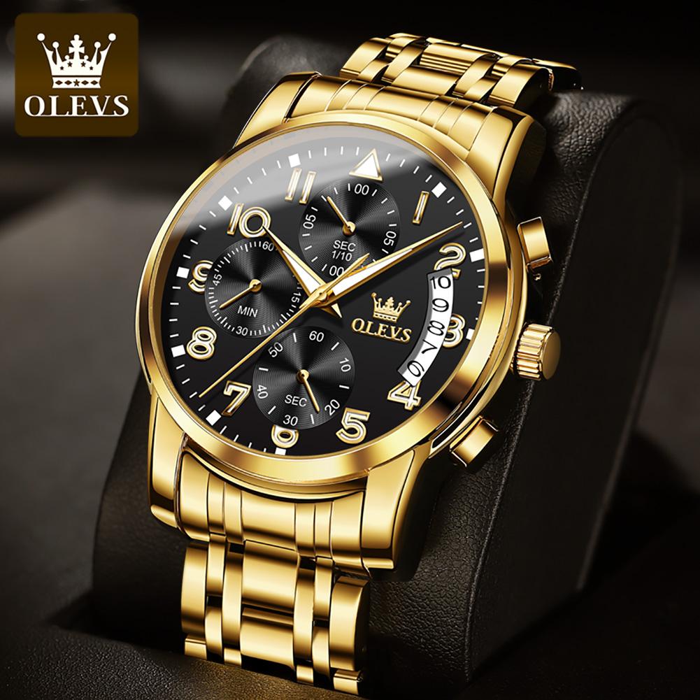 OLEVS Nové hodinky pro podnikání a volný čas Multifunkční chronograf s kalendářem Quartz Watch Vodotěsné světelné pánské hodinky