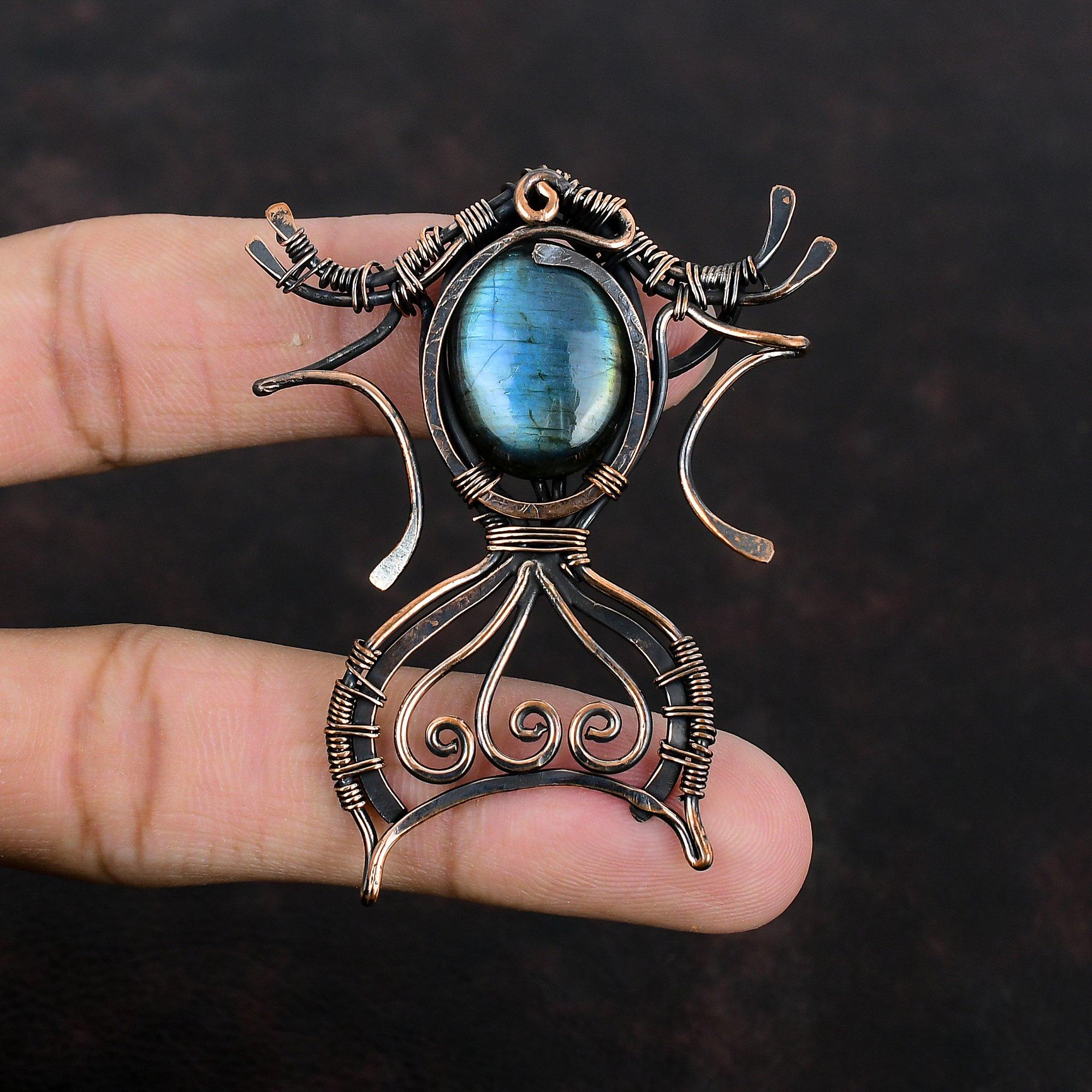 Pendentif Labradorite Pendentif Enveloppé de Fil de Cuivre Bijou Fait Main Pendentif Pierre Gemme Naturelle Bijou Labradorite Cadeau Pour Elle Pendentif Tout Neuf