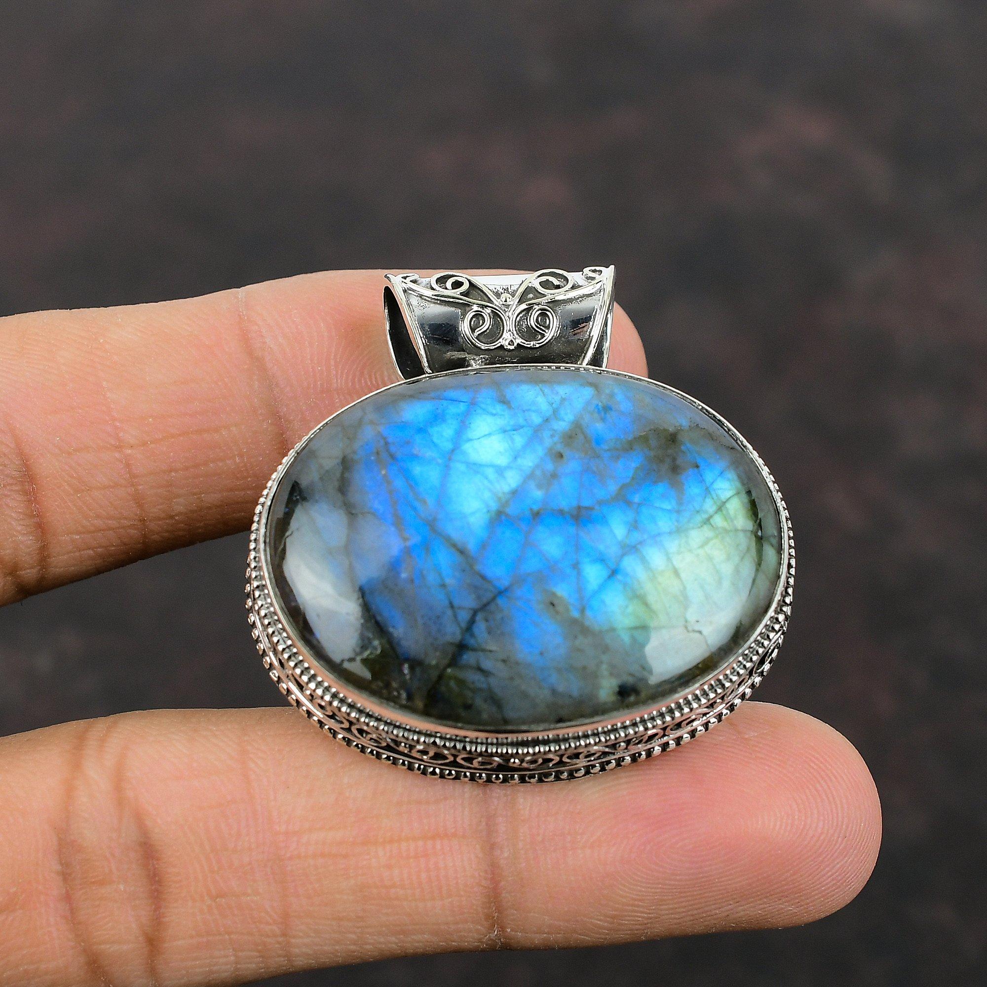 Labradorite Pendant Gemstone Pendant 925 Sterling Silver Pendant Oval Labradorite Jewelry Handmade Vintage Pendant Perfect Gifts For Mom