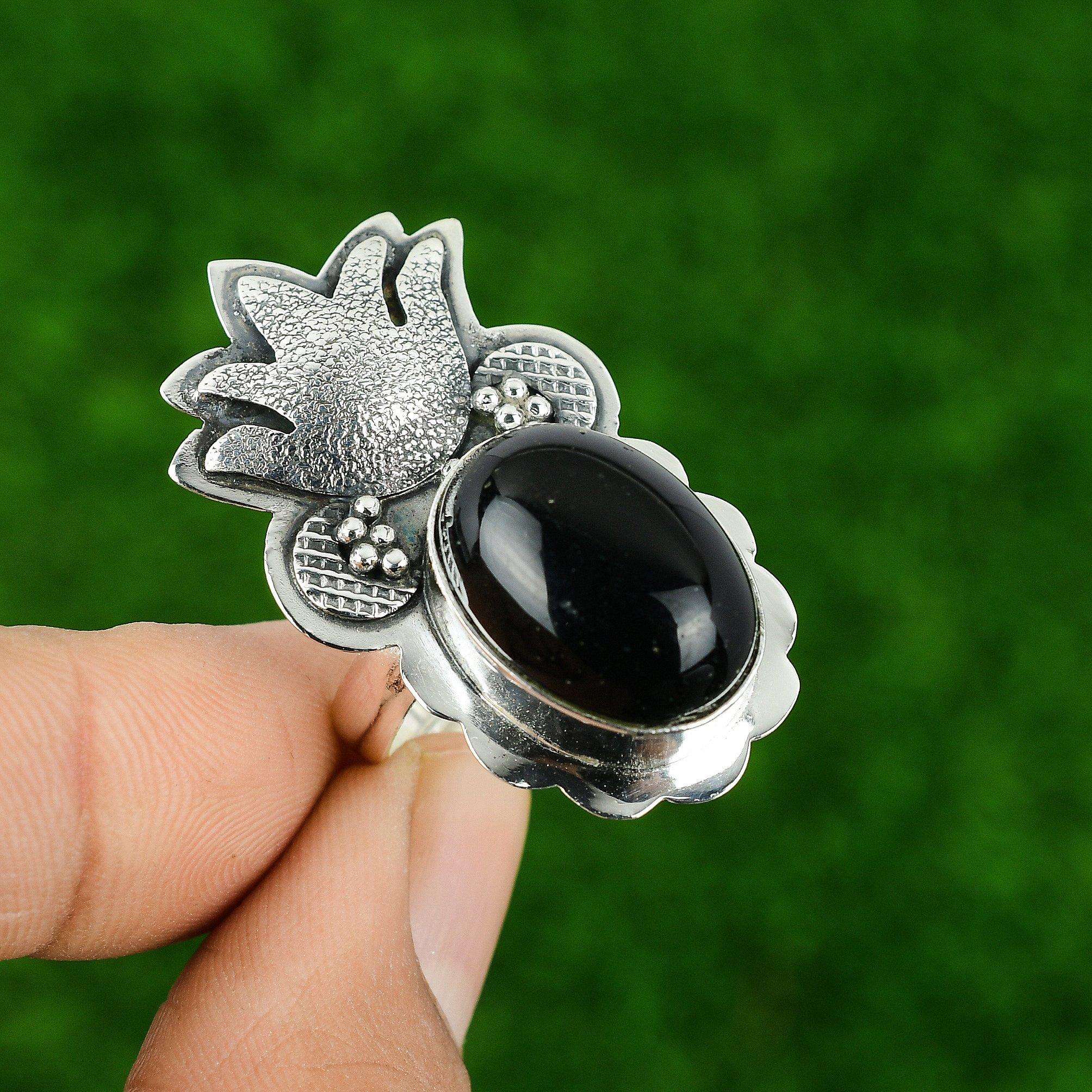 Black Onyx Stone 925 Sterling Silver Bezel Anniversary Solitaire Ring Jewelry