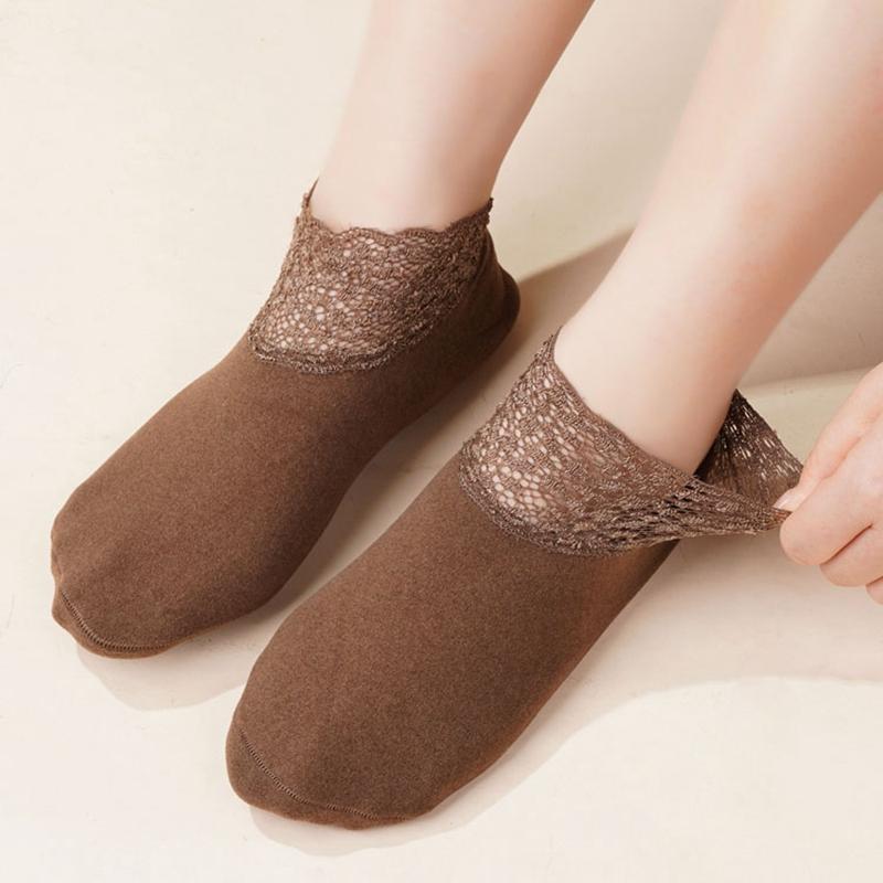 3Pairs/lot Fashion Velvet Floor Socks Lace Autumn Polka Dot Non-slip Socks Versatile Solid Color Winter Warm Socks Casual Socks