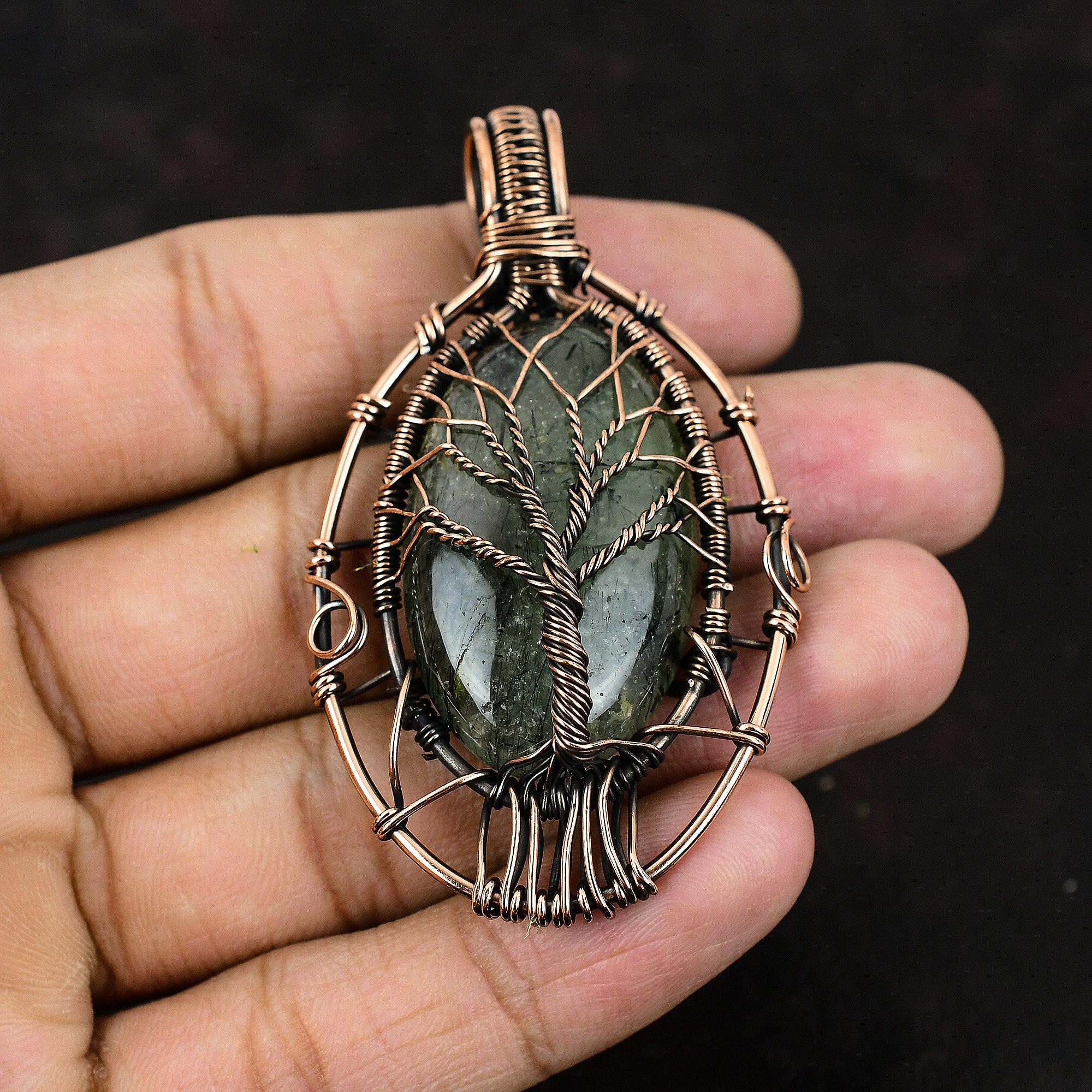 Tree Of Life Moss Prehnite Pendant Gemstone Copper Wire Wrapped Pendant Handmade Designer Jewelry Moss Prehnite Jewelry Wedding Gift For Mom
