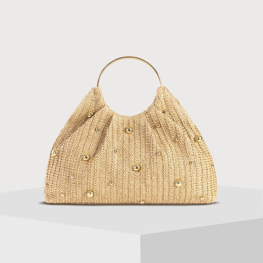 2025 Nuova Moda Borsa a Mano da Donna con Perline in Paglia Borsa da Spiaggia per Viaggio Vacanza al Mare Tempo Libero Manico ad Anello Popolare Borsa da Sera da Donna Regalo di Vacanza per Moglie