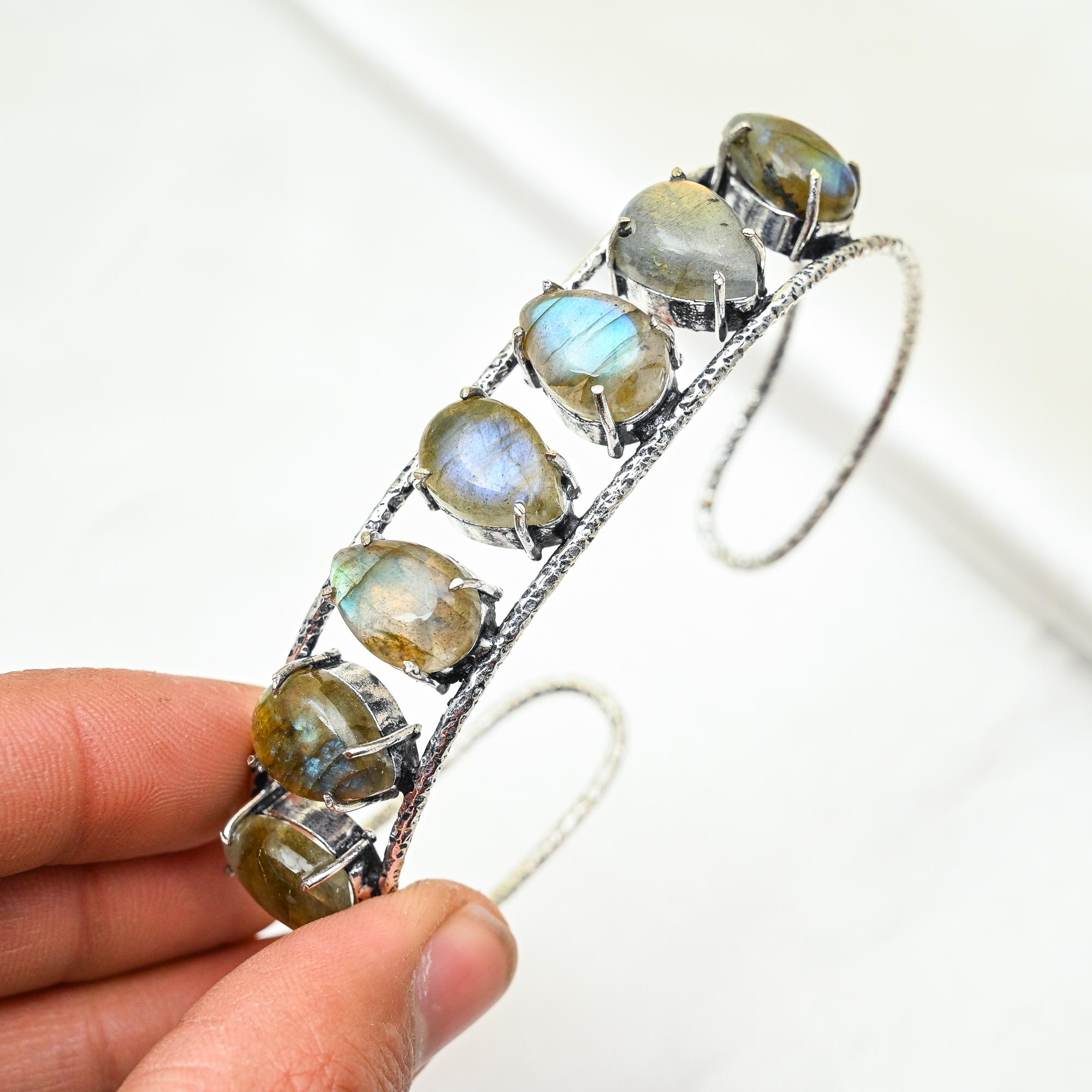 Bracelet en Labradorite Bijoux en Pierres Précieuses, Bracelet Réglable en Argent Sterling Massif 925, Cadeau Pour Femmes Bracelet Fait Main