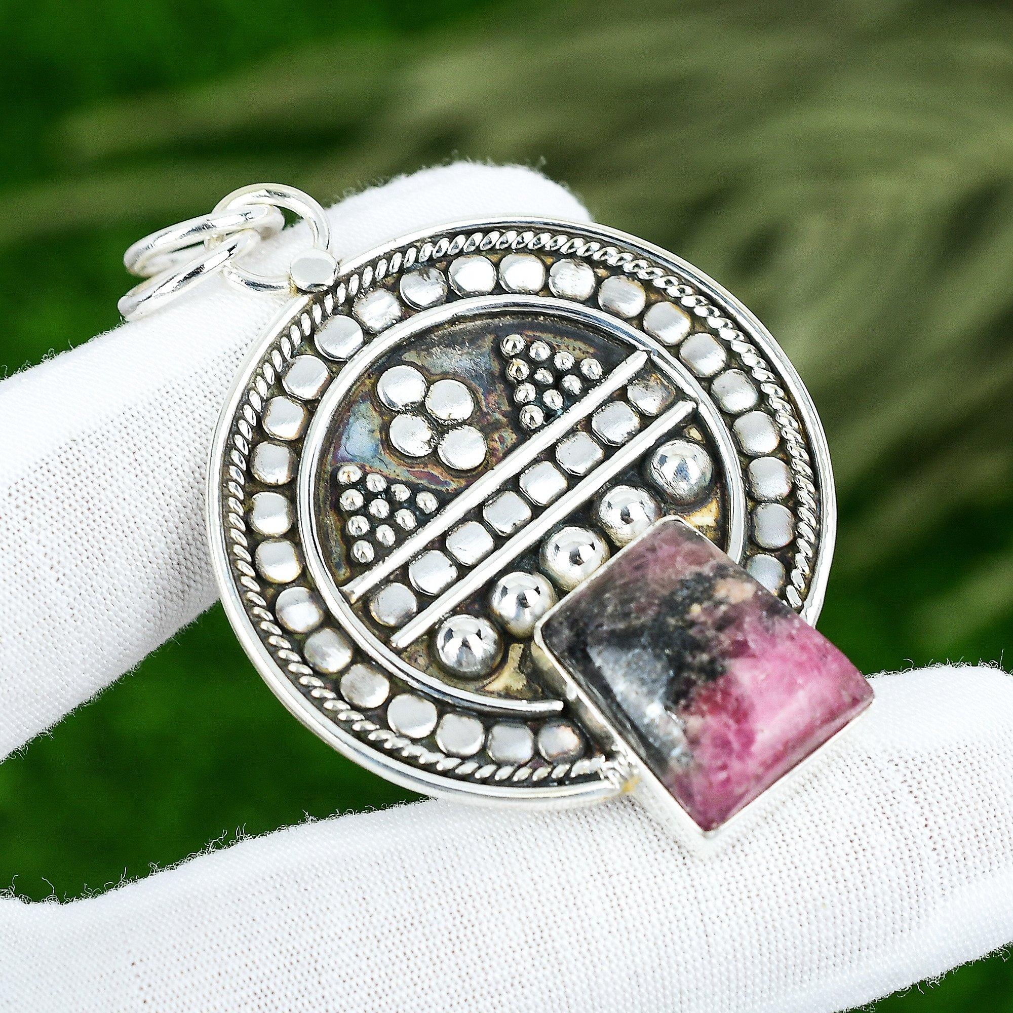 Sisters Day Deal Radiant Rhodonite Stone 925 Sterling Silver Engagement Pendant