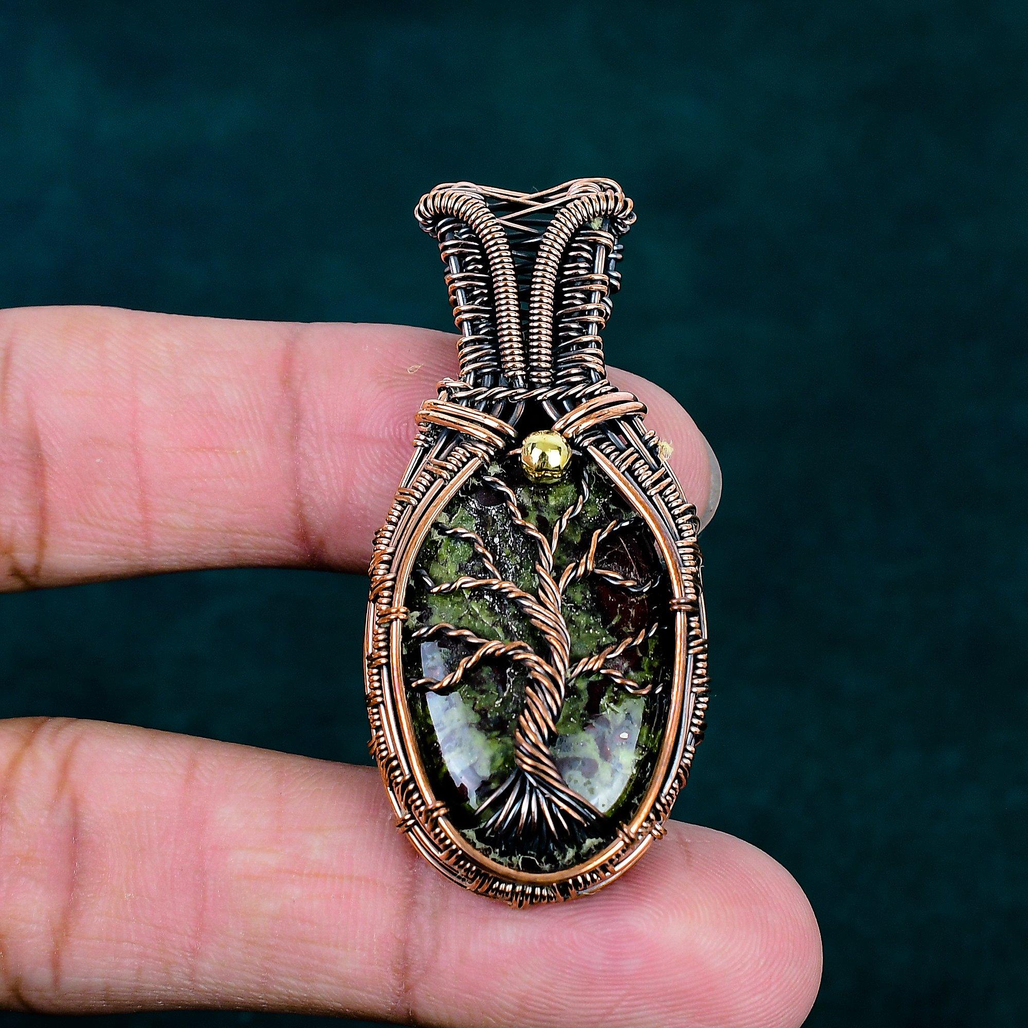 Natural Dragon Bloodstone Pendant Copper Wire Wrapping Jewelry Handmade Tree of Life Pendant Latest Design Gemstone Pendant Gift for Him