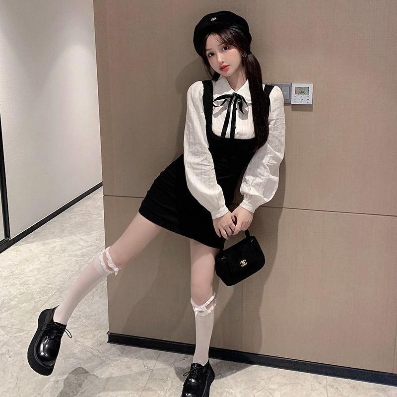Korean Outfits Korean Short Dress Buy School Student Bodycon Dress Fake Two Korean  Fashion Slim Long