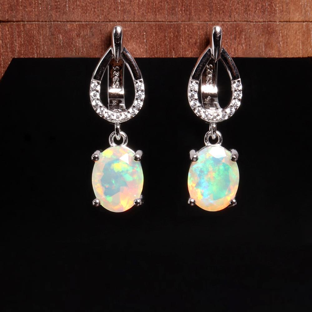 Kolczyki z naturalnego opalu ze srebra próby 925 Modny design Lekka luksusowa biżuteria Prezent urodzinowy na święta dla kobiet i dziewcząt