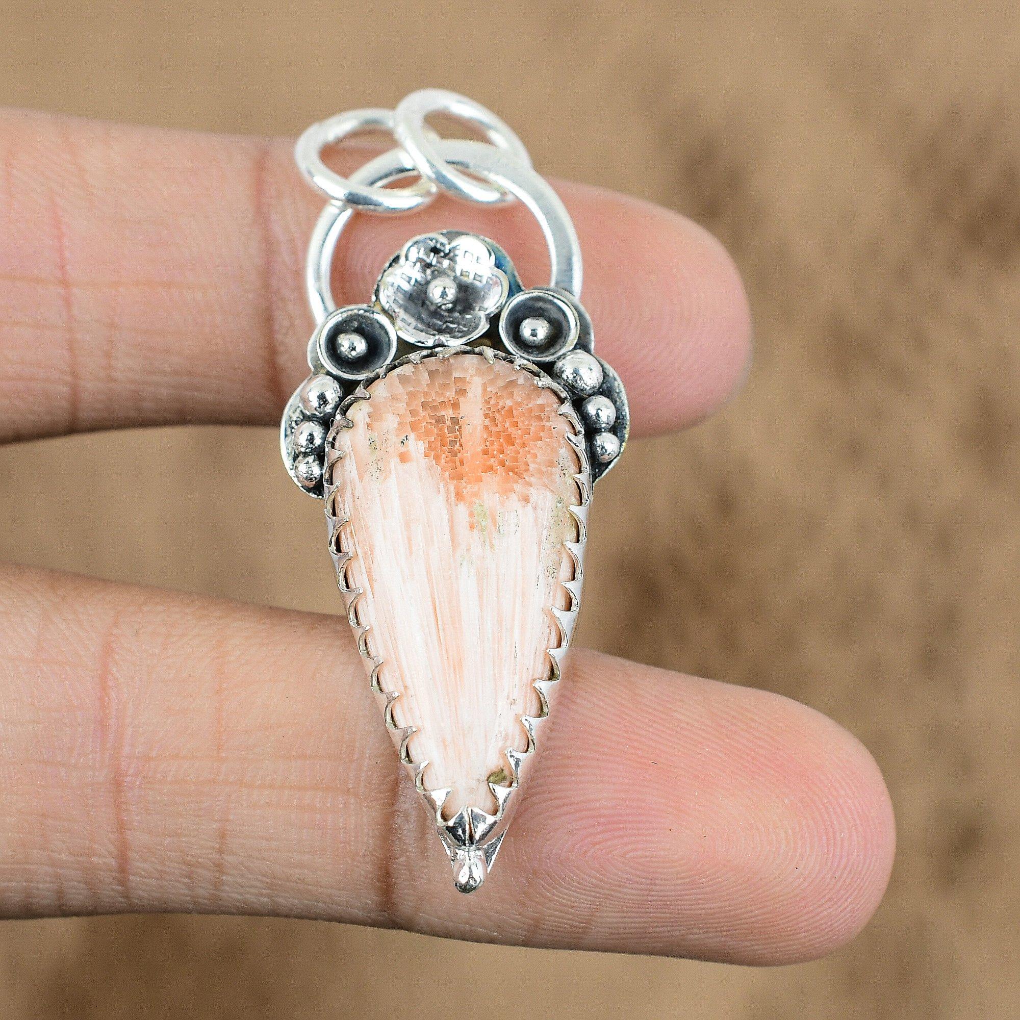 Wedding Gift For Her 925 Silver Natural Scolecite Gemstone Pendant Flower