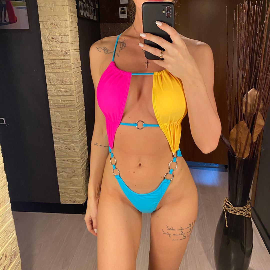 Sexy Splicing Halter Decupat fără spate Costum de baie pentru femei Costum de baie dintr-o bucată Monokini pentru femeie Căptușit Costum de baie pentru baie