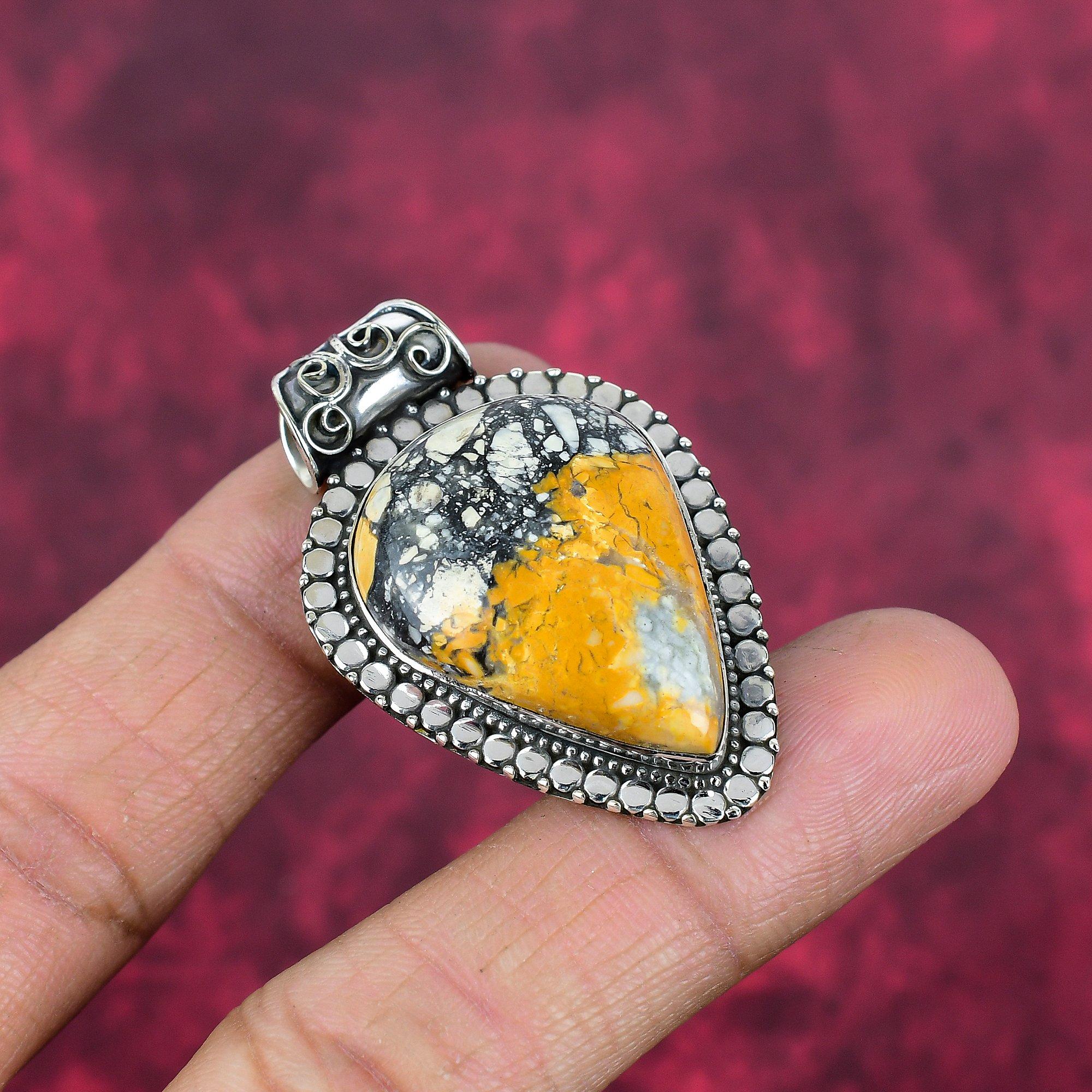 Bumblebee Jasper Pendant, 925 Solid Sterling Silver Gemstone Jewelry, Handmade Pendant, For Mother Day