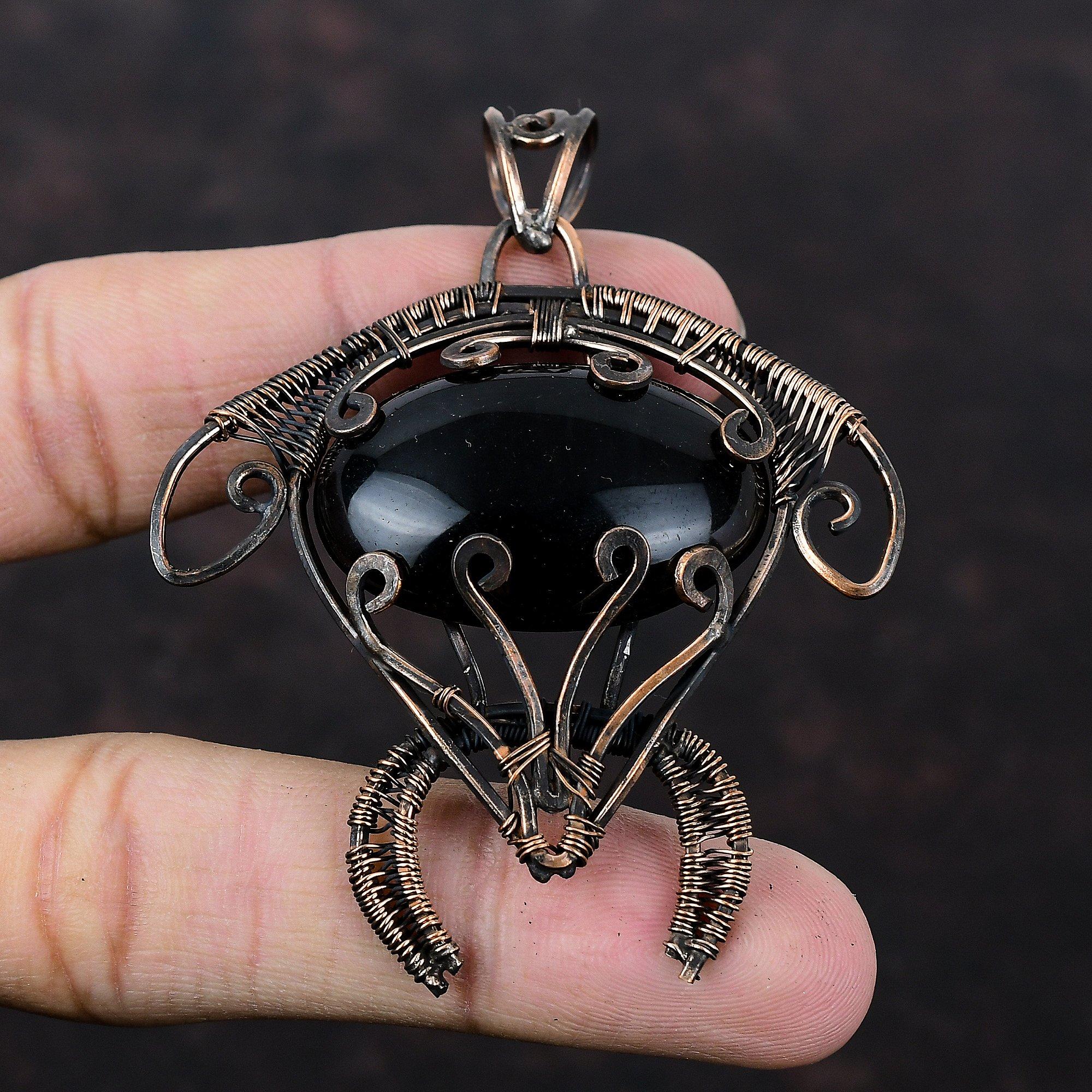Black Onyx Pendant Copper Wire Wrapped Pendant Tortoise Pendant Copper Wire Jewelry Handmade Pendant Gemstone Pendant Women's Special Gifts