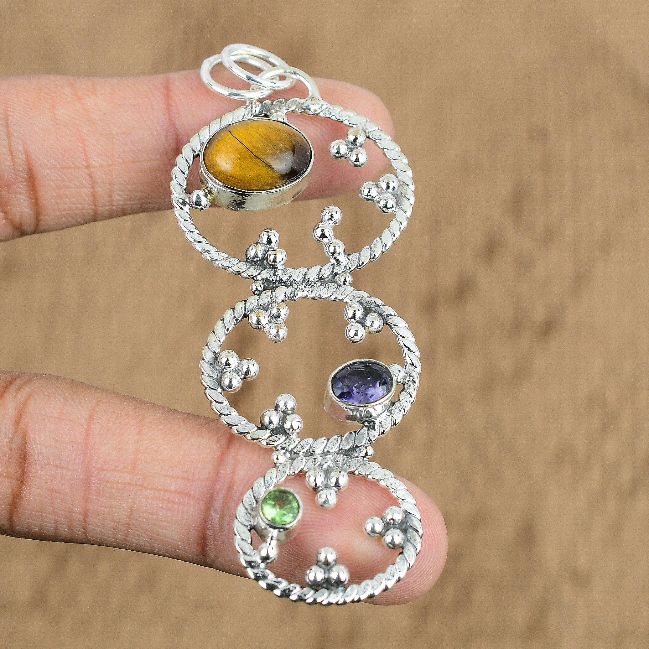 Anniversary Gift For Her Natural Tiger'S Eye Gemstone Pendant 925 Silver