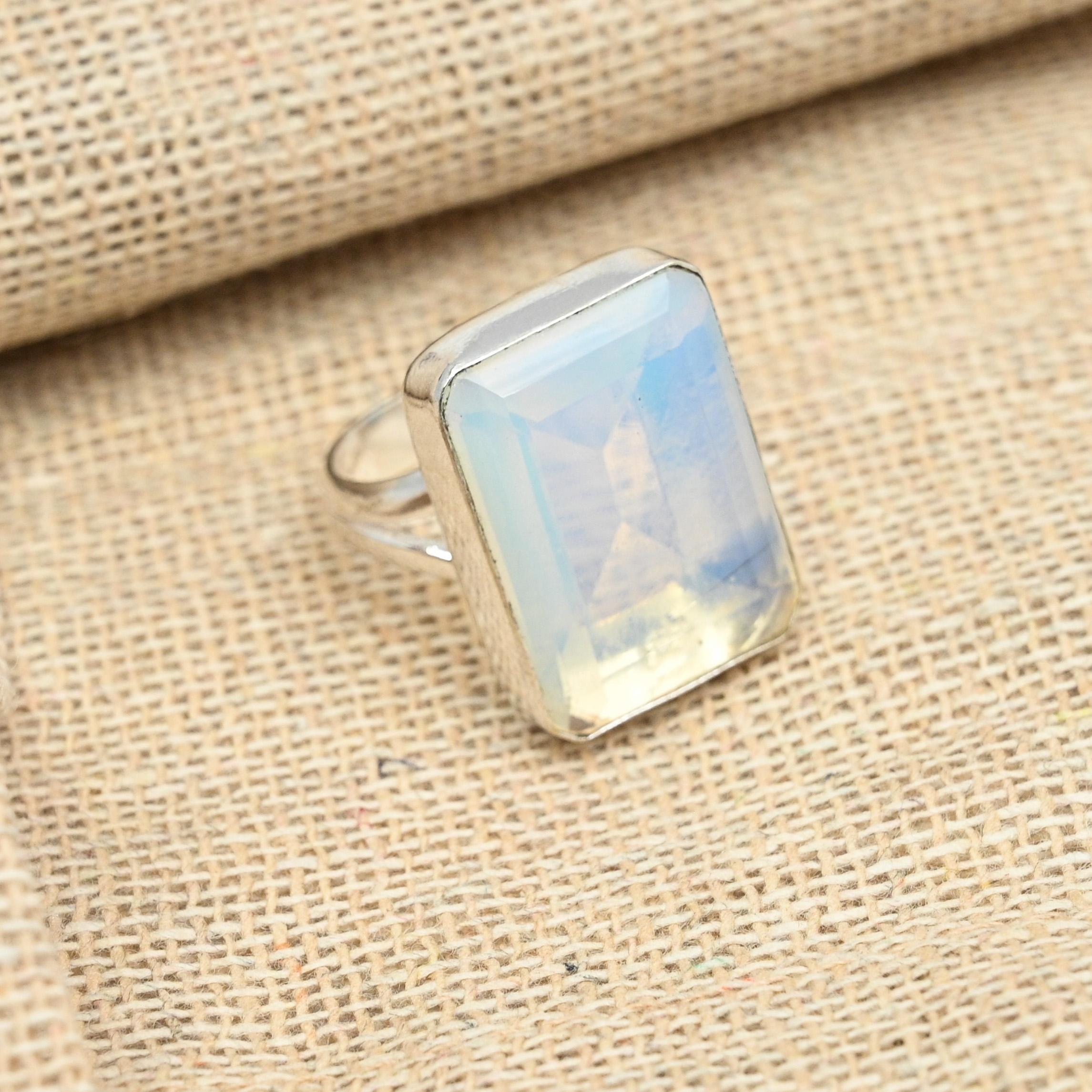 Thanksgiving Faceted Milky Opal Gemstone 925 Sterling Silver Handmade Ring Gift For Women