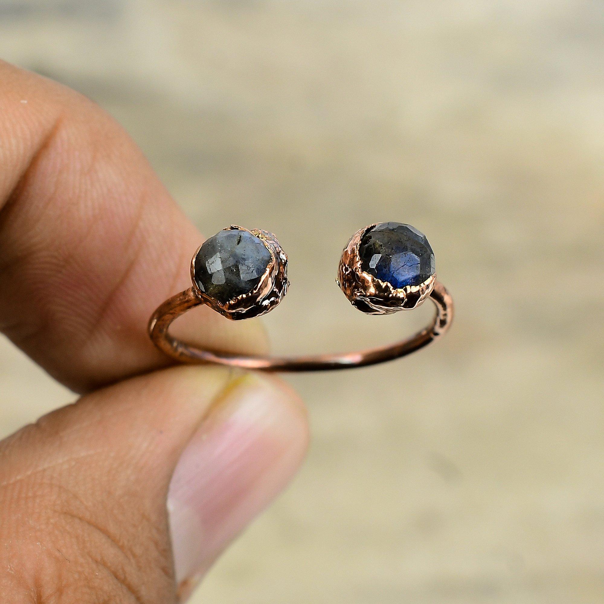 Bague Labradorite Facettée Bague Cuivre Électroformé Bagues Ajustables Bijoux en Cuivre Bague en Pierre Gemme Fait Main Cadeau Pour Elle Bijoux Électroformés