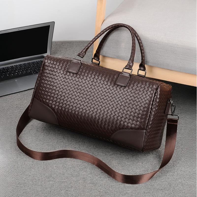 Vintage Woven Handheld Travel Bags High Quality PU Leather Large Capacity Sports Yoga Fitness Bag for Men Short Distance Trip Oblique Span Touring Bag
