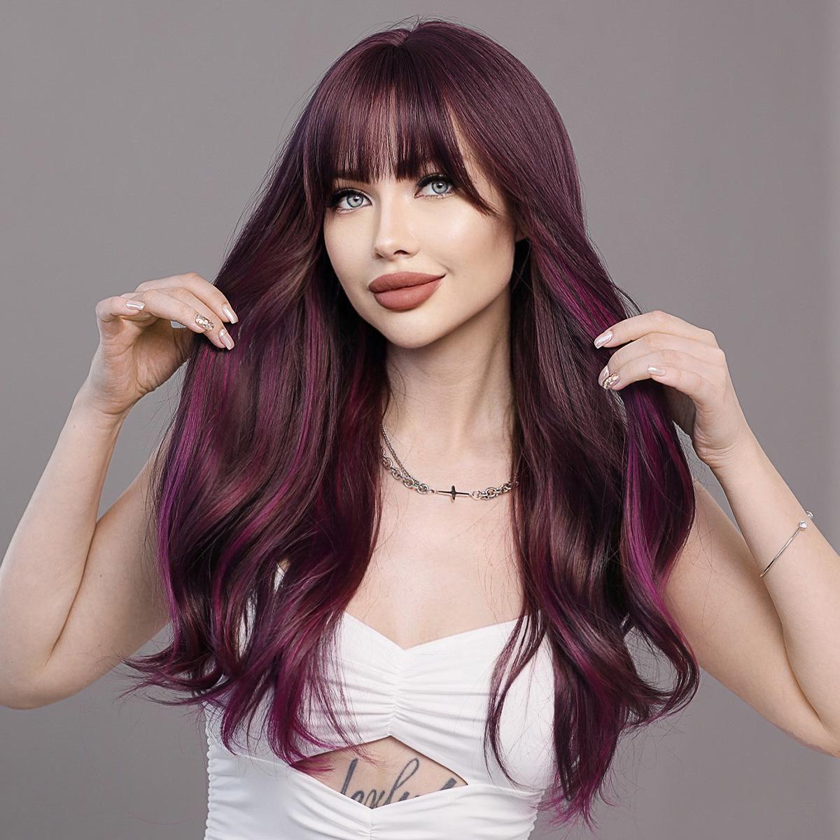 Women's Simulation Wig 62cm Hair Multicolor Wig Long Curly Wig Full Headgear Rose Hair Net Headdress Beauty Decoration Wig