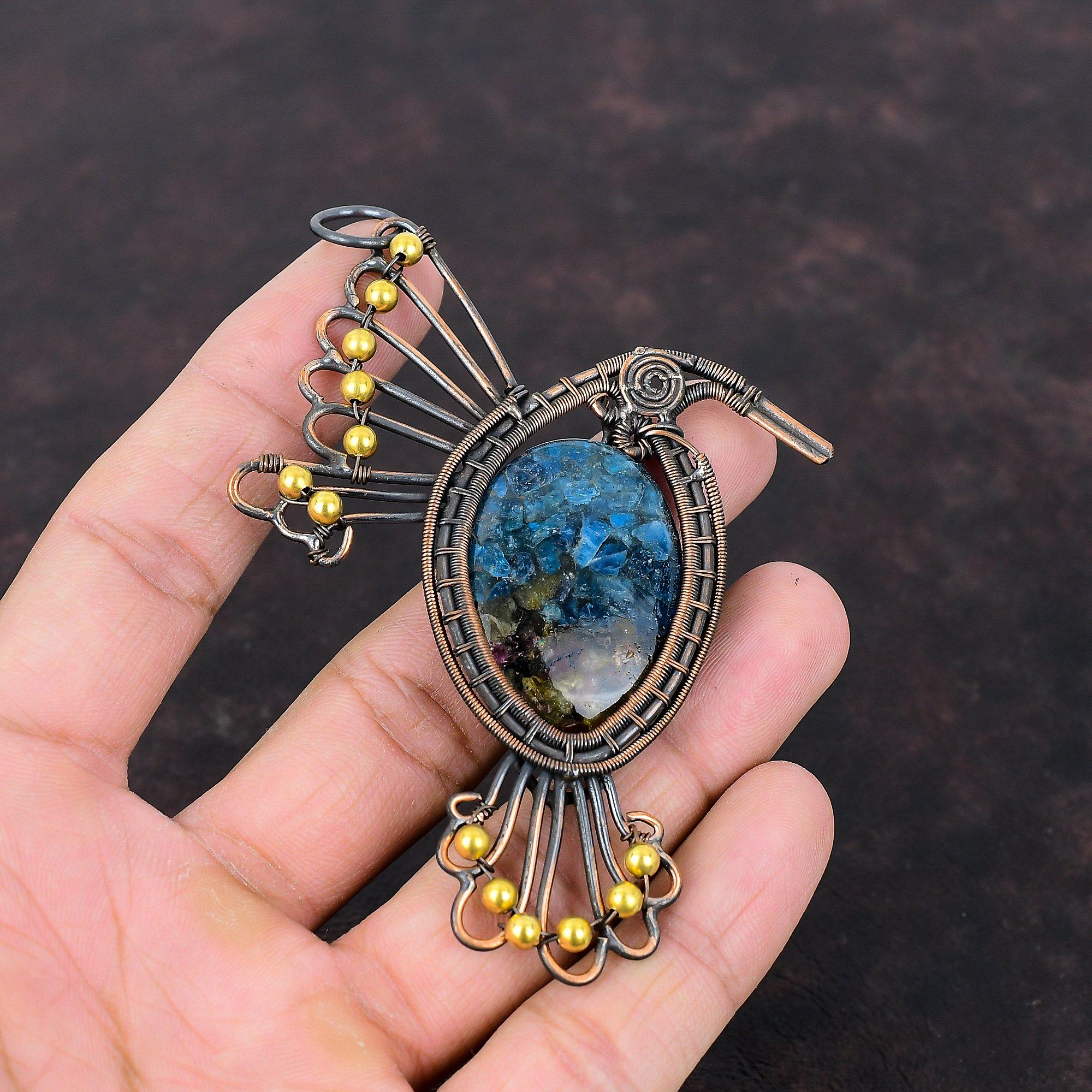 Watermelon Tourmaline Pendant Copper Wire Wrapped Pendant Gemstone Bird Jewelry Handmade Pendant Very Pretty Copper Jewelry Anniversary Gift