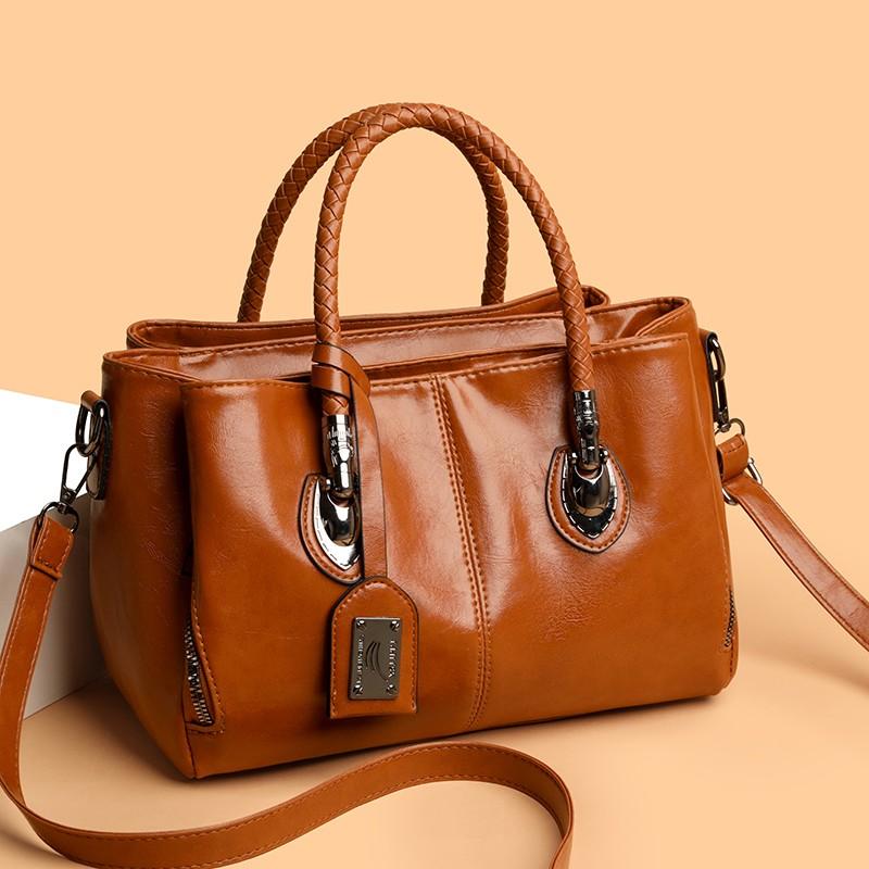 Womens Stylish PU Leather Handbag Woven Handle Adjustable Strap Single Shoulder Bag Handheld Crossbody Design Daily Bag for Commute Casual Activities