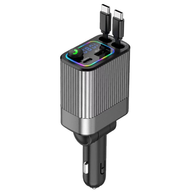 4 IN 1 Bluetooth car charger Multi-function charger Convenient to use Type-C Charge  Adapter with digital display with retractable cable For IPhone