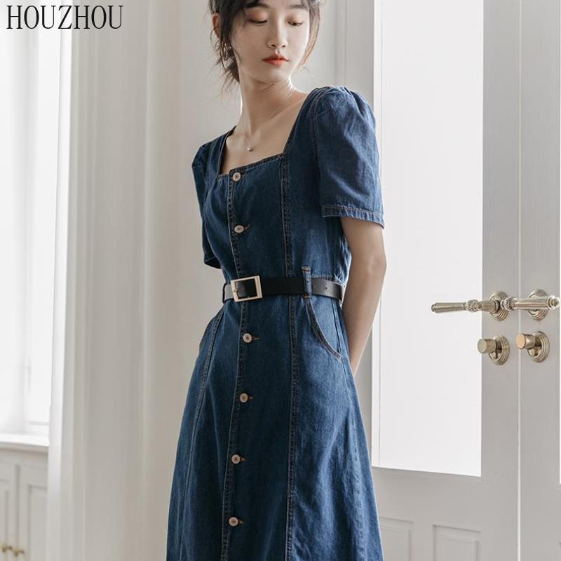 chinese dress ladies Belle Cie Denim Dress, Dress, Twill, Short Sleeve, Mini Dress, Skirt, Women's, Korean Fashion, Above The Knee, Large size, Festival, Costume, Matching