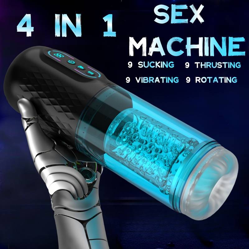 Male Automatic 9 Thrusting 9 Rotating 9 Sucking Blowjob Masturbator Cup 3D Textured Tunnel Sex Toys LCD Display Visual Window