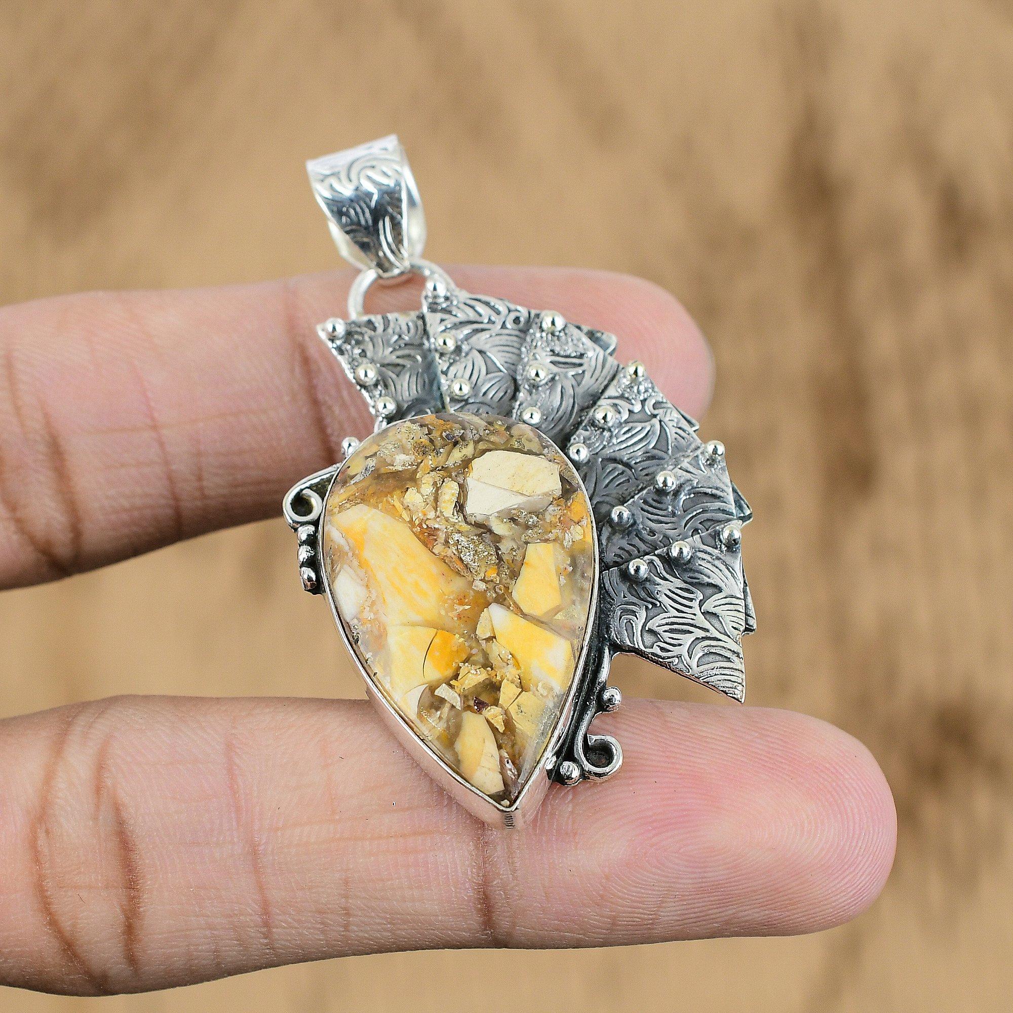 Natural Brecciated Mookaite Gemstone Pendant 925 Sterling Silver For Women