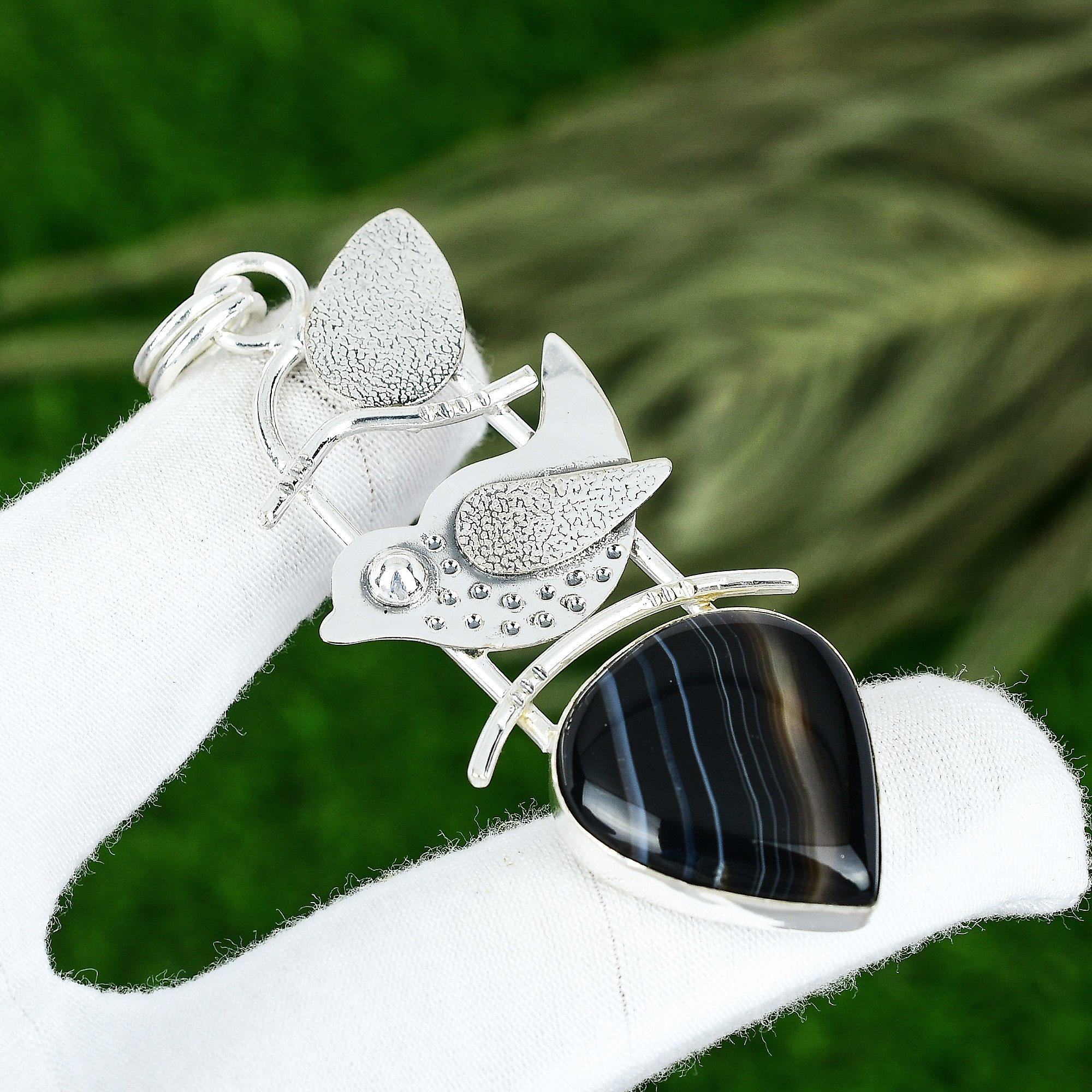 Pear Sardonyx Gemstone Bezel Daughter Handmade Ethnic Wedding Pendant 925 Silver