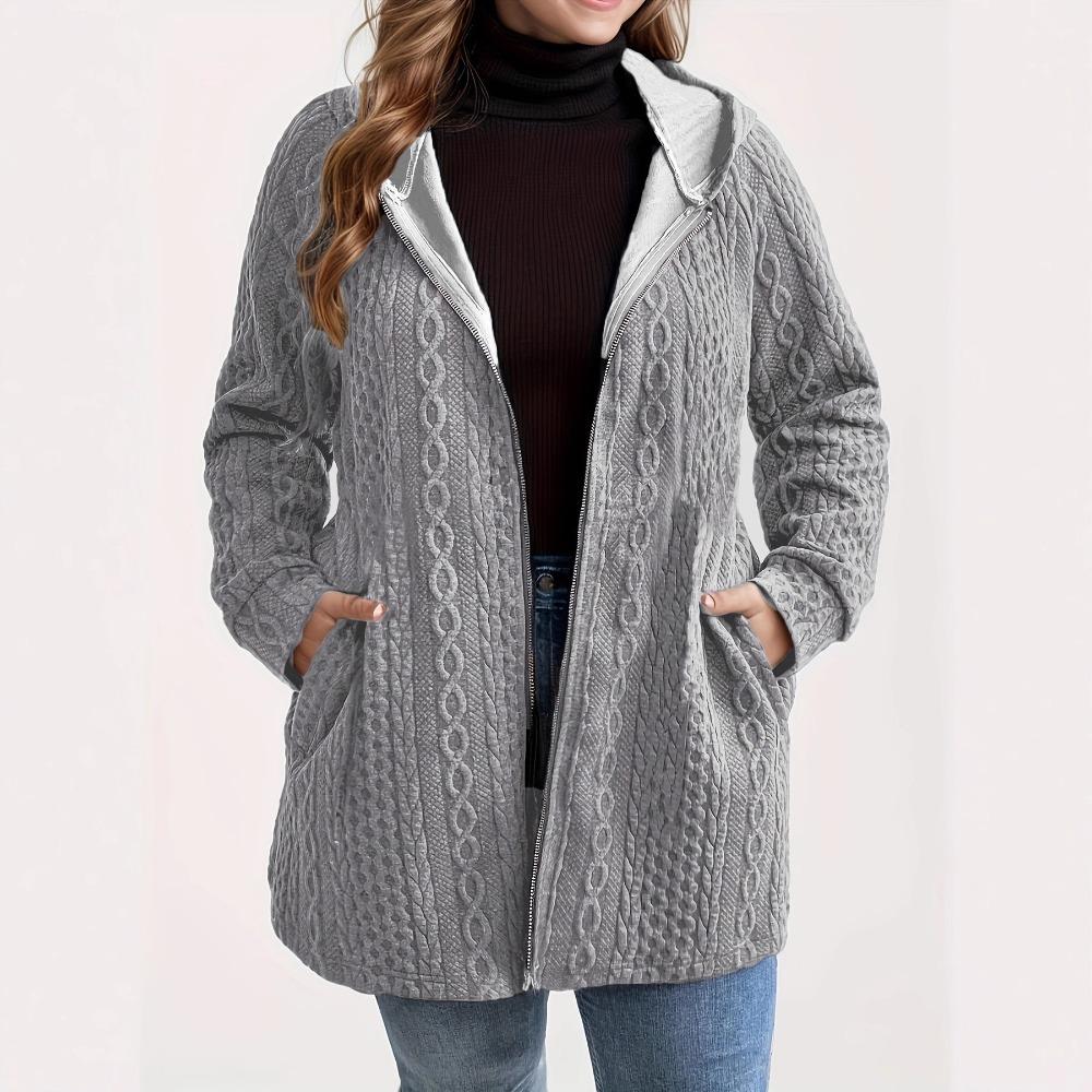 Damen einfarbiger Hoodie mit Wellenstich und aufgesetzter Tasche, lockere lässige Langarm-Herbst-Winter-Oberteile