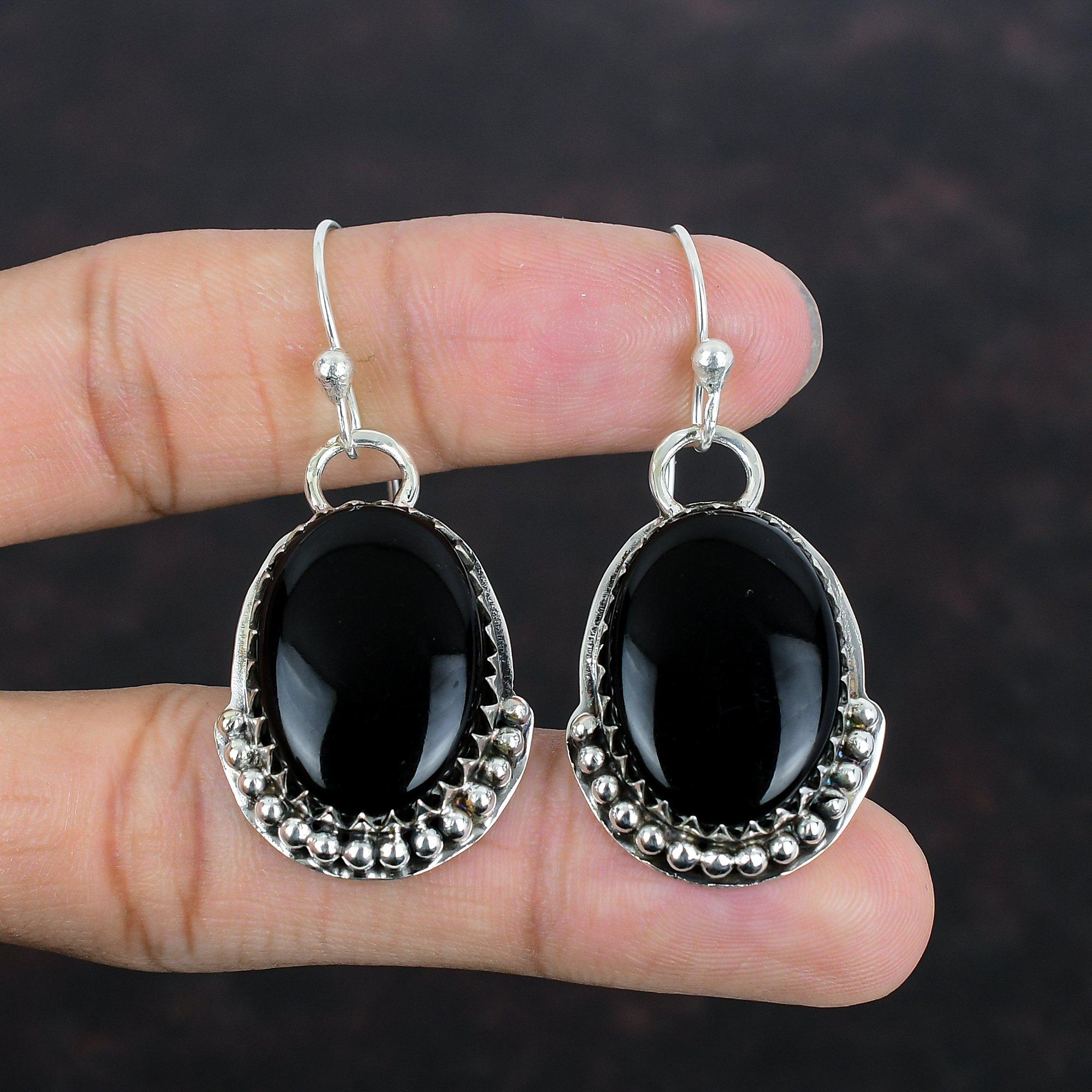 Black Onyx Earrings Natural Gemstone Earring 925 Sterling Silver Earring Handmade Earrings Black Onyx Jewelry Gifts For Wife Antique Earring