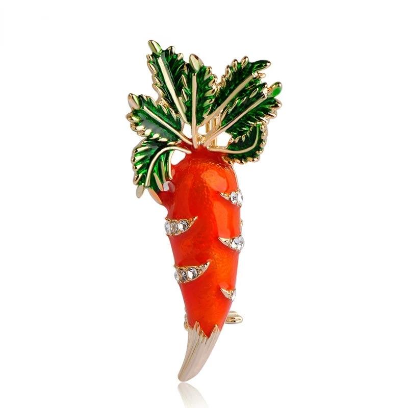 Blucome Cute Orange Carrot Brooch Enamel Green Leaves Gold-color Pins Suit Scarf Clothes Corsage Jewelry Women Men Kids Gifts