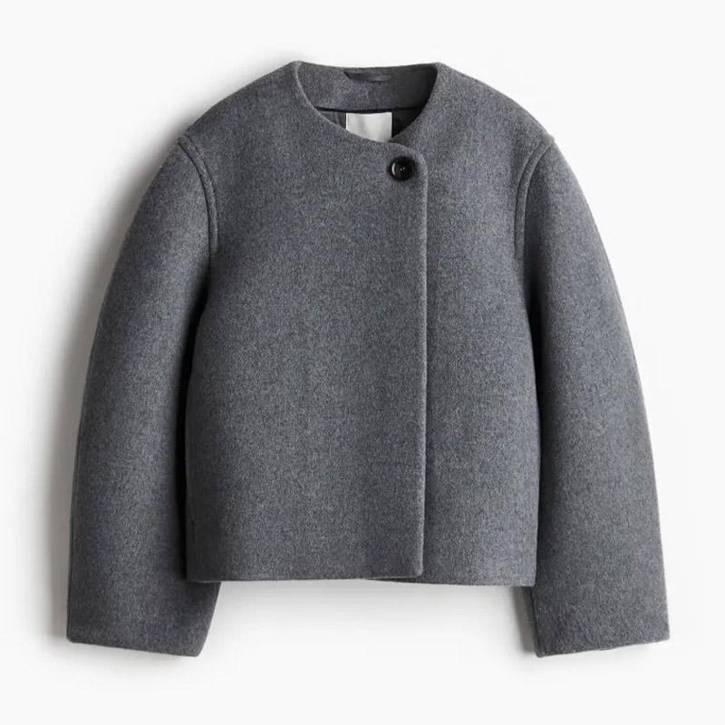 Round Necked Woolen Cardigan Jacket Women's Long Sleeved Solid Color Coat One Button Loose Casual New Fashion Autumn and Winter
