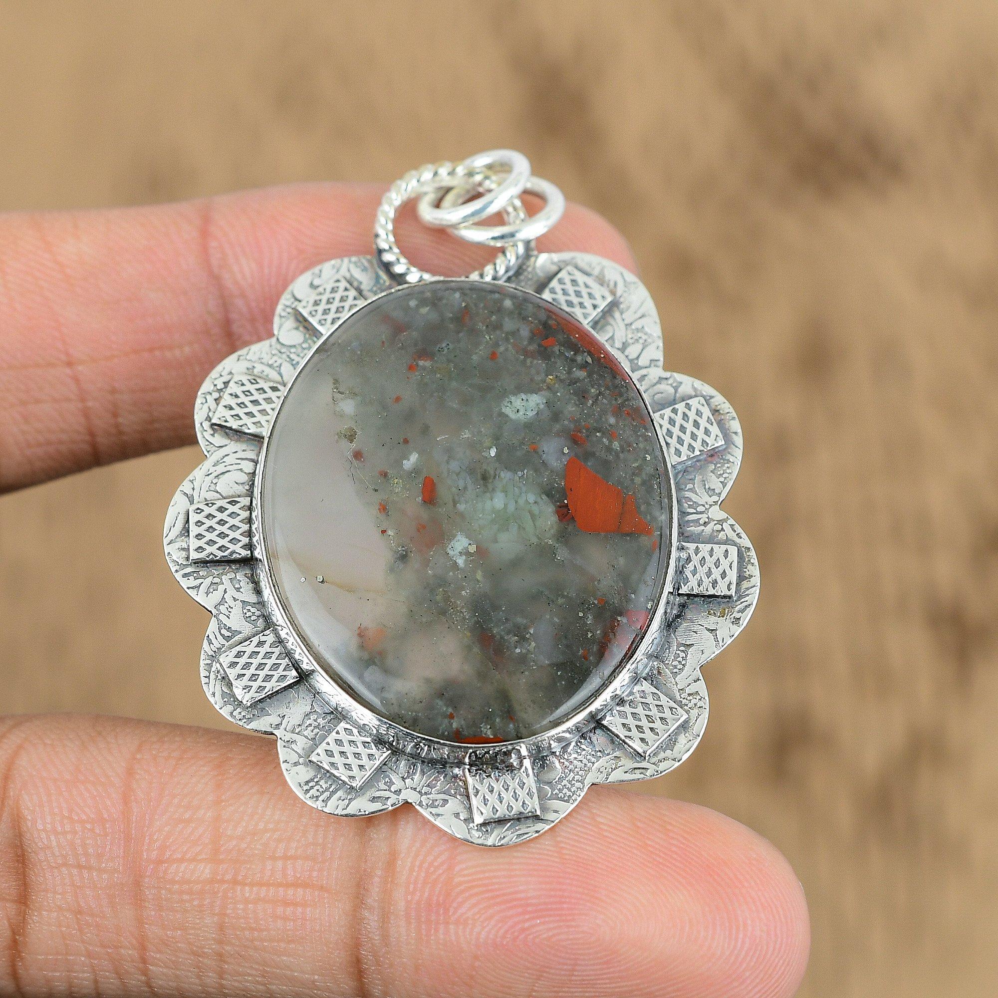 Natural Tabu Jasper Gemstone Pendant 925 Sterling Silver Jewelry For Women