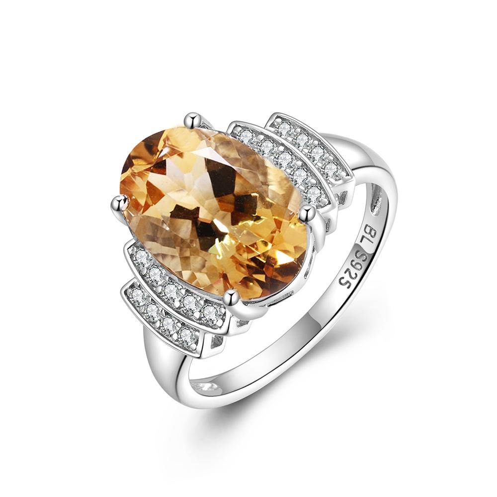 Bague Élégante en Argent Sterling 925 Citrine Naturelle 6.05ct Ovale 10x14mm Véritable Pierre Précieuse Bijou Fin Bague Solitaire pour Cadeau de Saint-Valentin pour Femme