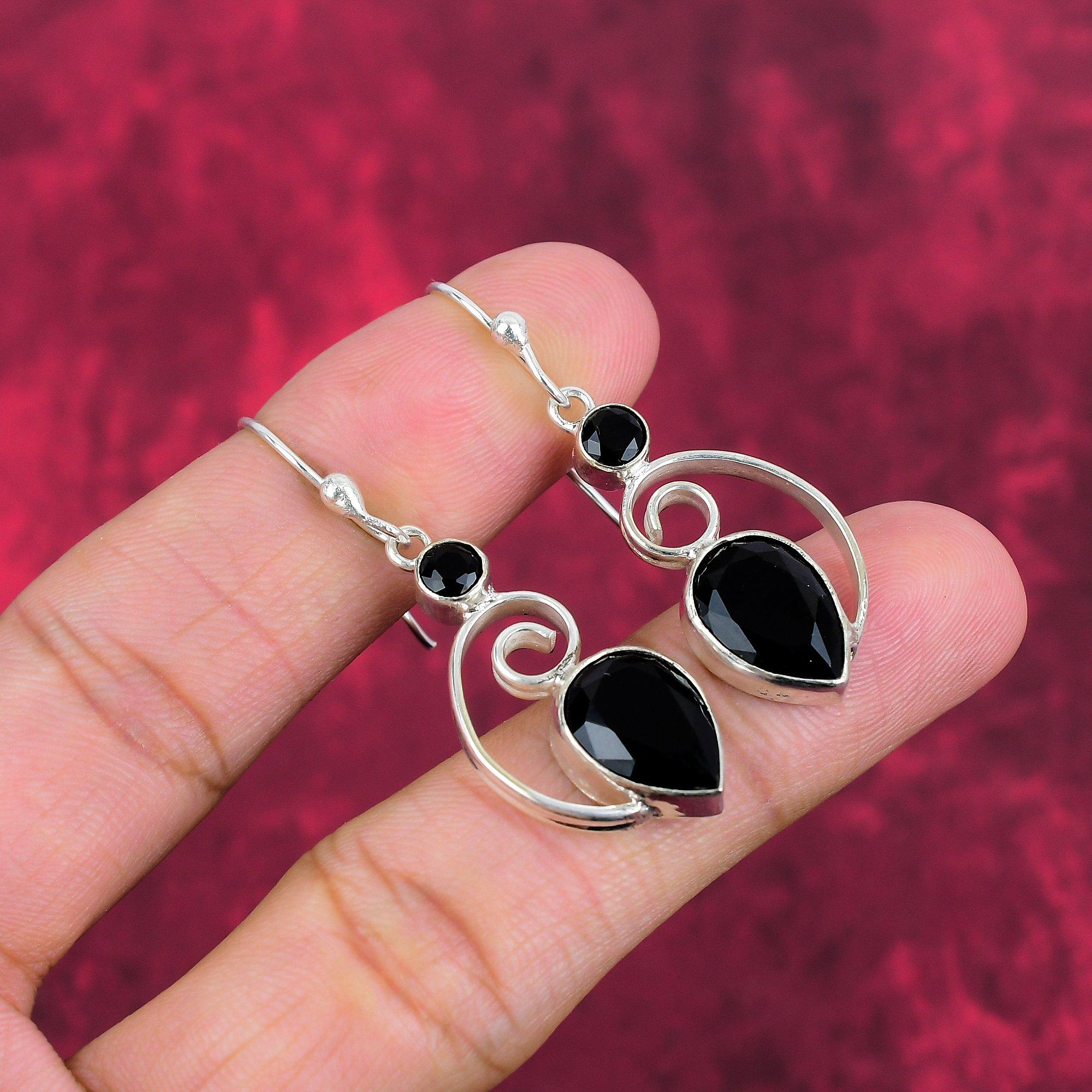 Schwarze Spinell Ohrringe, 925 Sterling Silber Ohrringe, handgefertigter Edelsteinschmuck, Geschenke für die Frau, brandneue Ohrringe