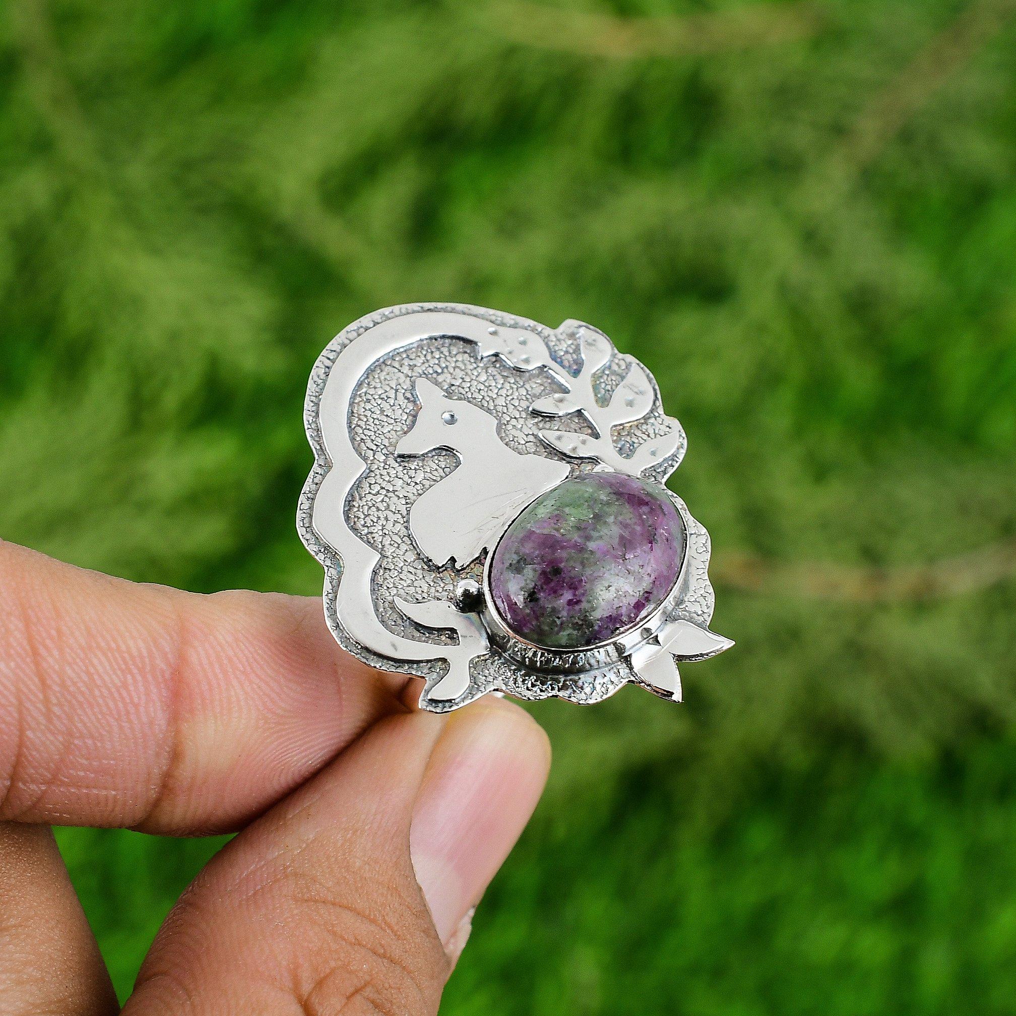 Oval Ruby Zoisite Stone Sterling Silver Wife Bezel Promise Wedding Ring Jewelry
