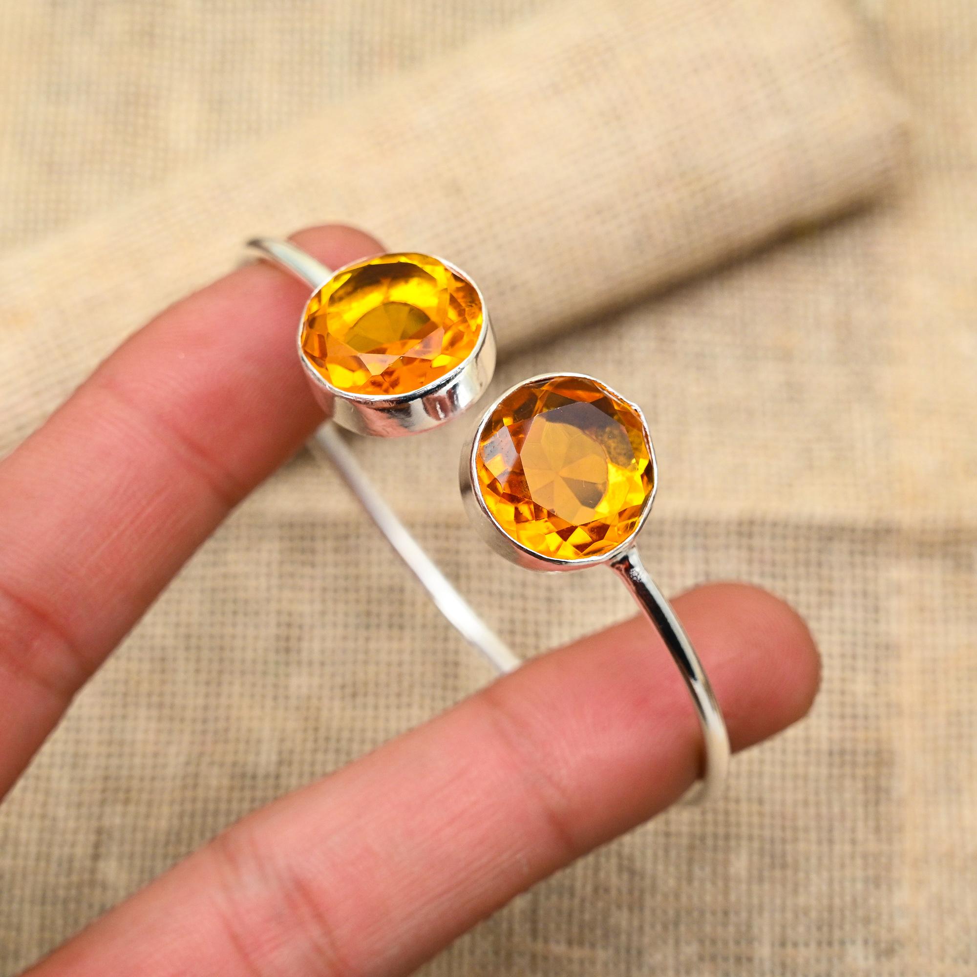 Glamorous Honey Topaz Gemstone Handmade 925 Sterling Silver Jewelry Adjustable Cuff For Women
