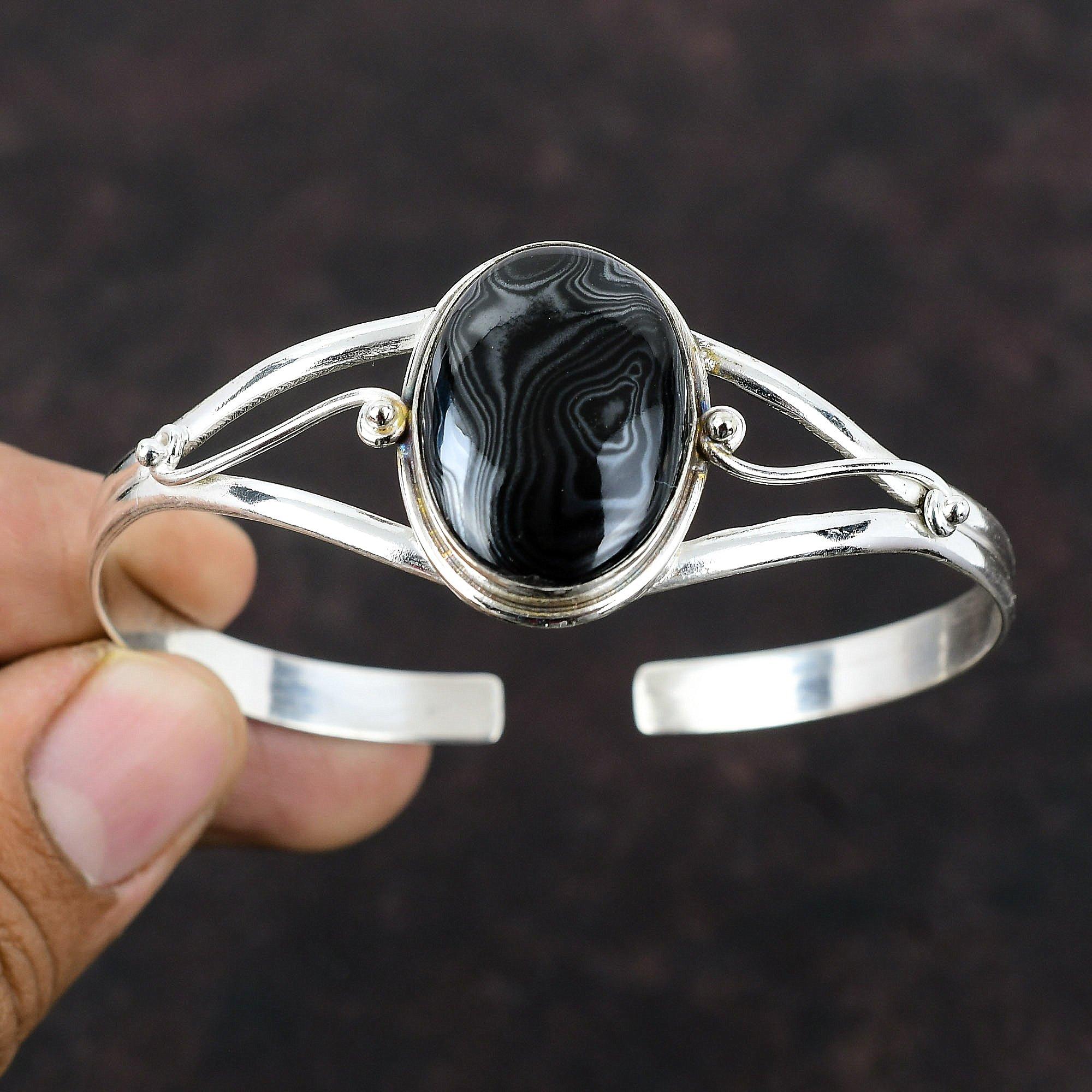 Psilomelane Gemstone Bangle Handmade Jewelry Latest Design Cuff Bracelet 925 Sterling Silver Bangle Adjustable Cuff Bracelet Engagement Gift