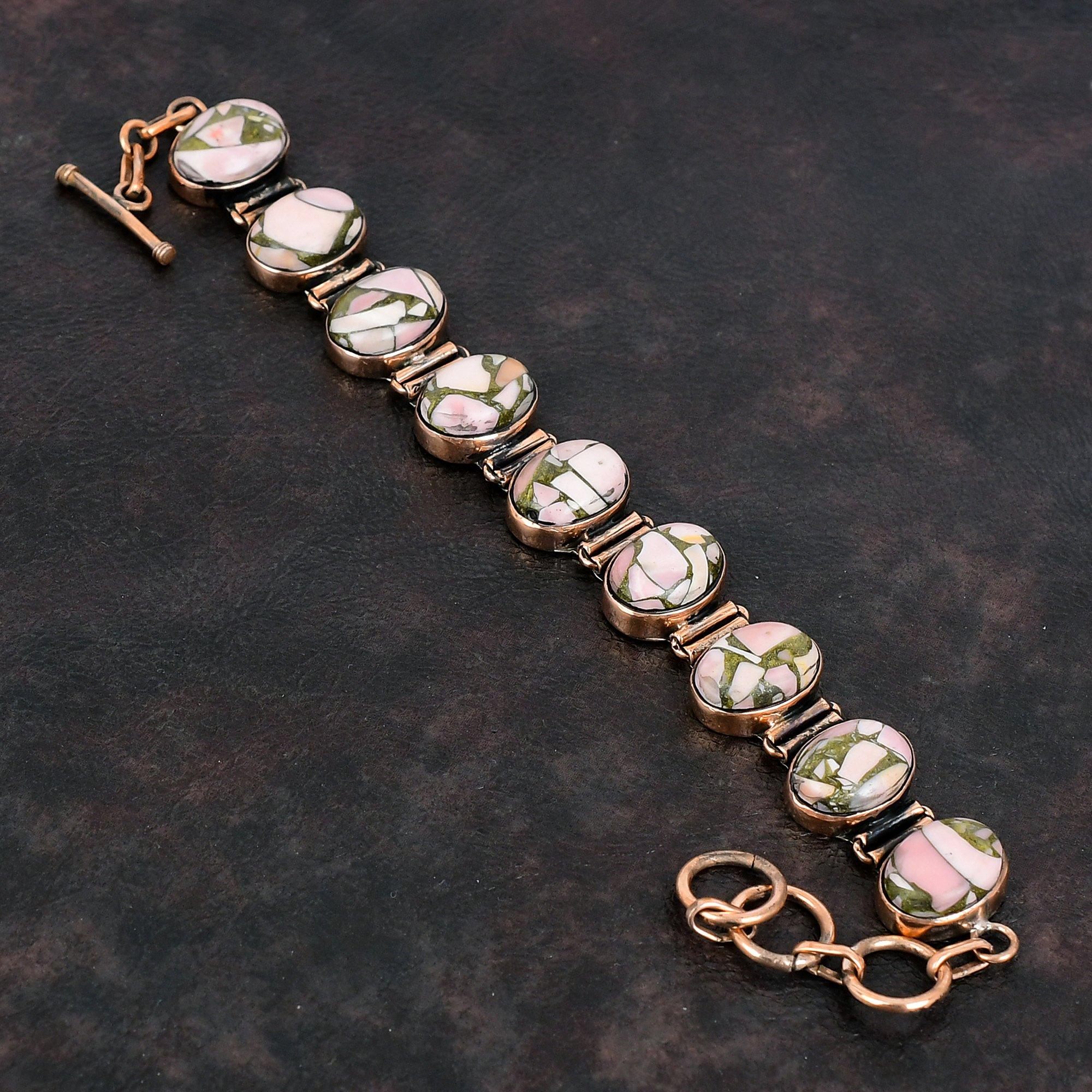 Brățară Opal Roz Cupru Brățară Cupru Brățară cu Lanț Ajustabil Bijuterii cu Piatră Prețioasă Brățară Făcută Manual Bijuterii Elegante din Cupru Cadouri Pentru El