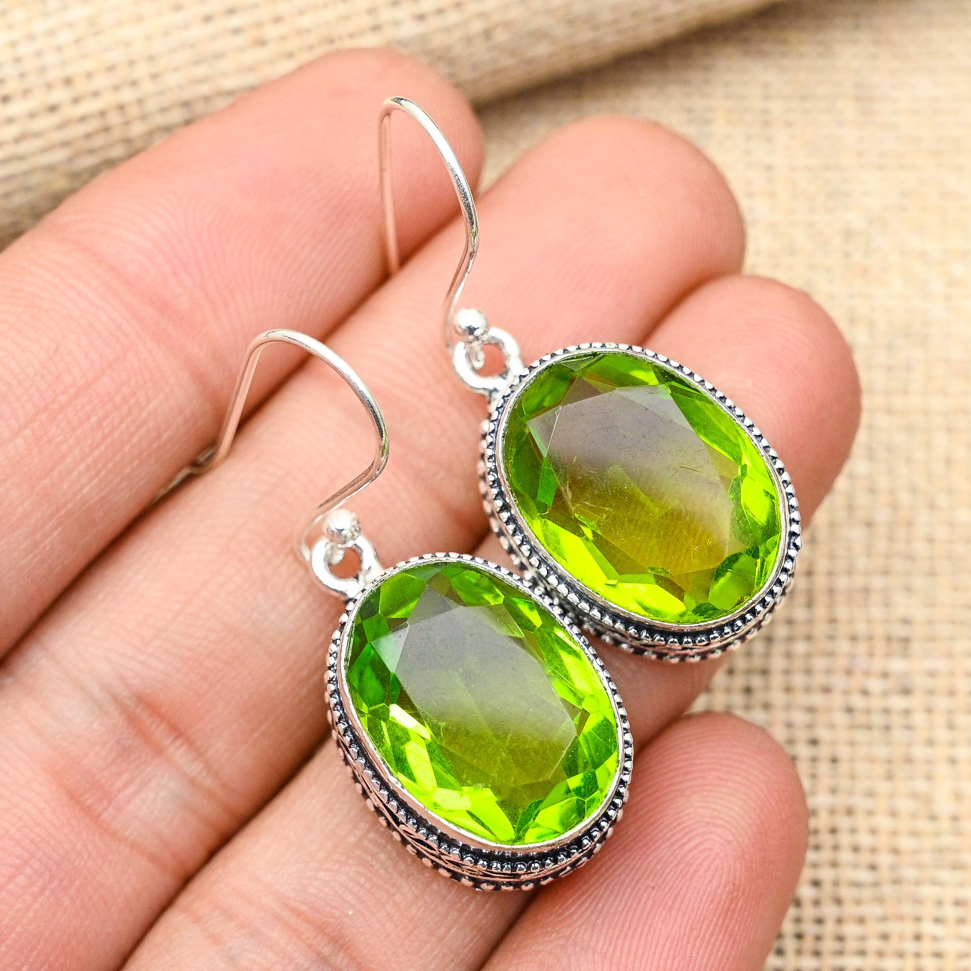Glamorous Peridot Gemstone Handmade 925 Solid Sterling Silver Jewelry Earrings For Women